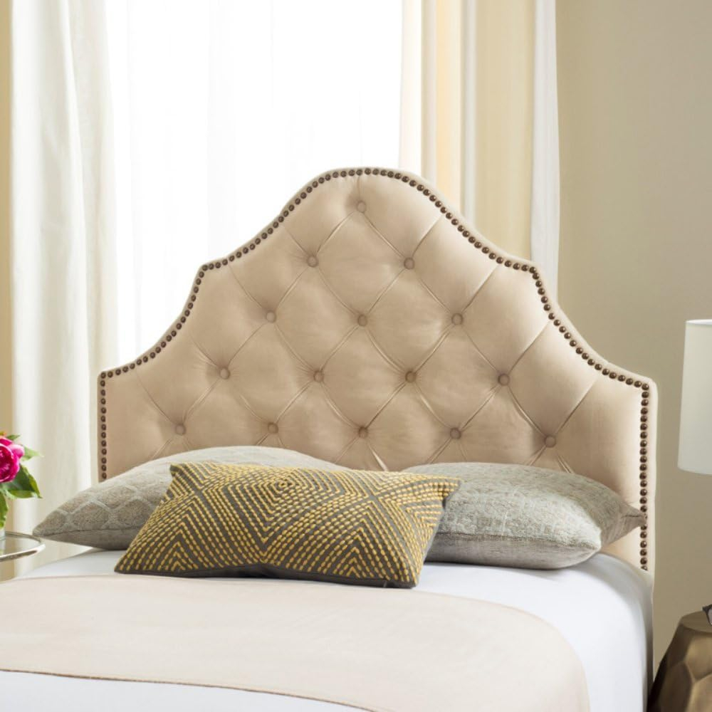 SAFAVIEH Arebelle Rustic Glam Tufted Headboard with Nail Heads, King, Chocolate