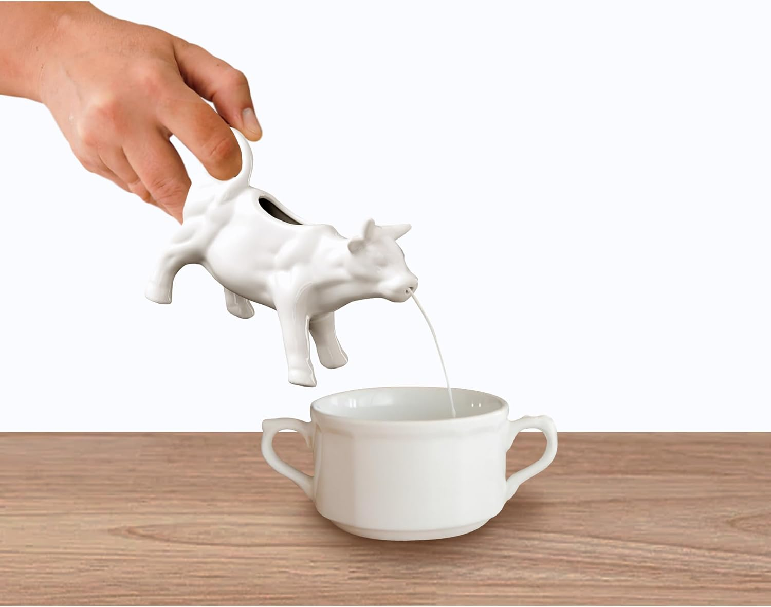 White Porcelain Cow Milk Creamer with Handle, 6-Ounce