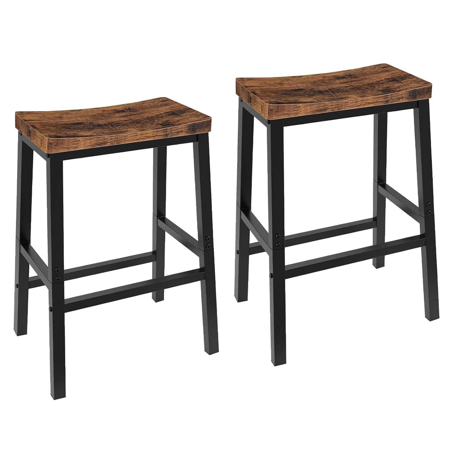 Bar Stools, Set of 2 Bar Chairs, 23.6 Inch Saddle Stools, Kitchen Counter Stools with Footrests, Industrial Stools for Dining Room, Kitchen, Counter, Bar, Rustic Brown and Black BF02MD01
