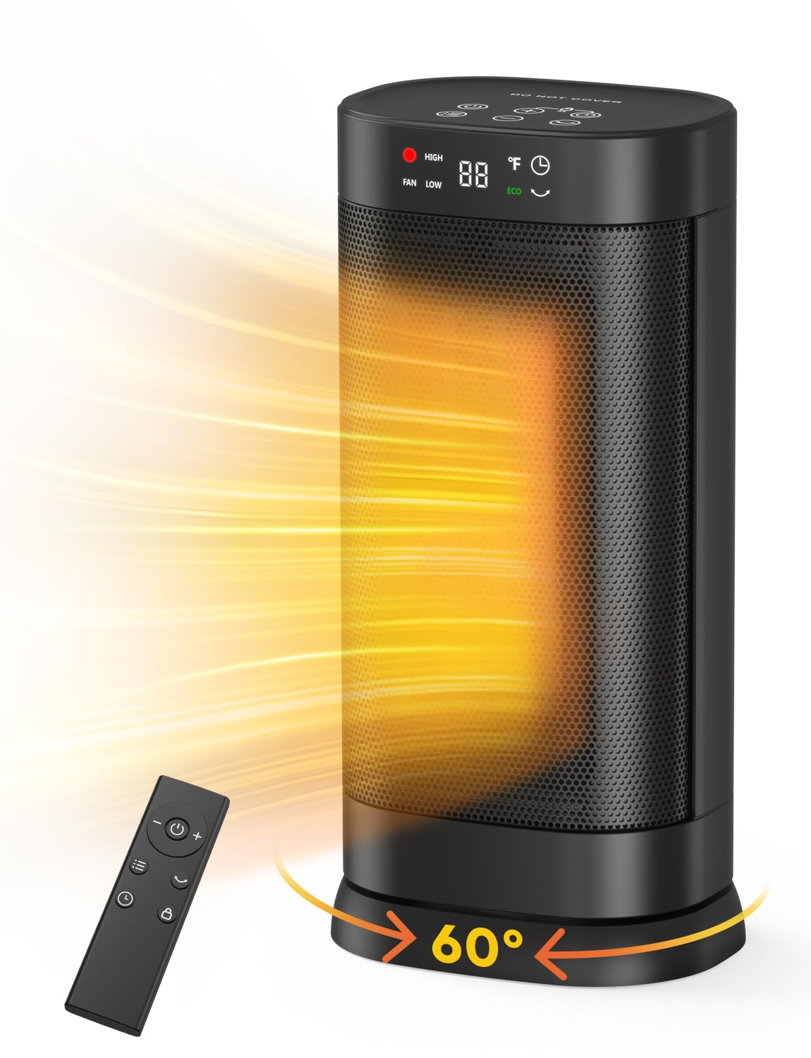 1500W Space Heaters for Indoor Use, PTC Ceramic Electric Heater Fast Heating with Remote, ECO, 59-95°F Digital Thermostat, Child Lock, 24H Timer, Oscillating Portable Electric Heater for Large Room