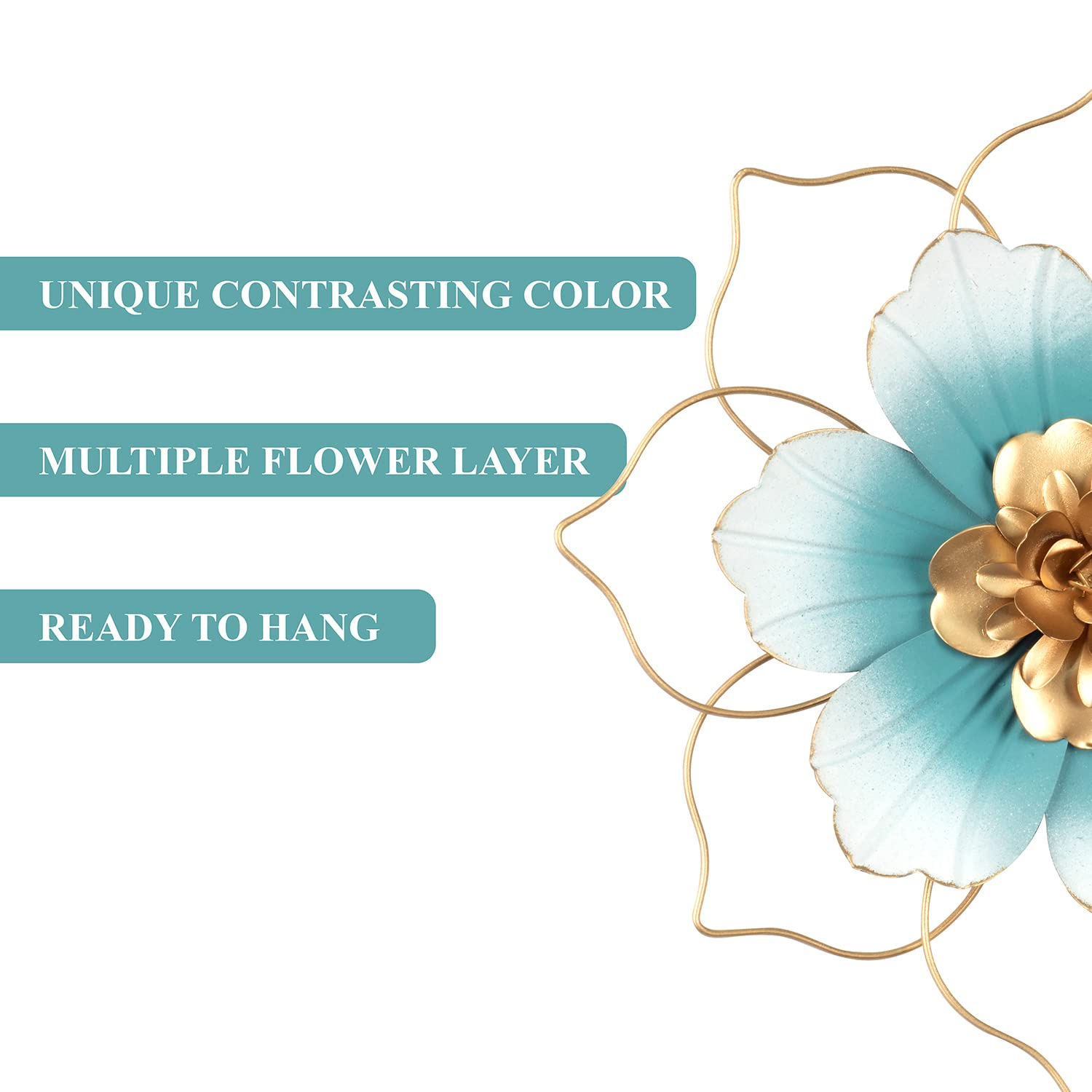 Reflinto Metal Flower Wall Decor, Modern Iron Floral Wall Art Sculpture Farmhouse Hanging Decoration for Home Living Room, Bathroom, Kitchen, indoor, Patio Porch - Blue, 9.5"…