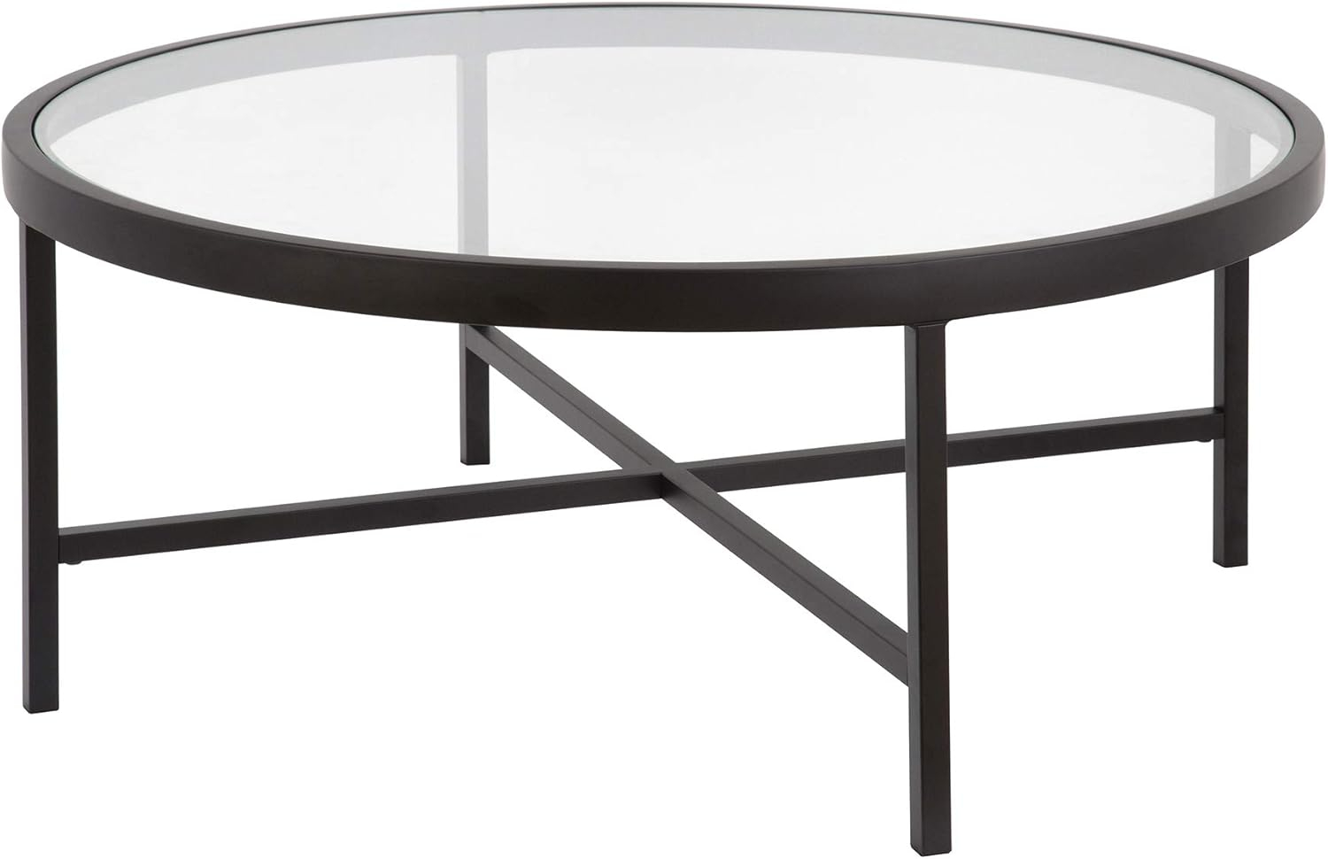 Evelyn&Zoe Xivil 36" Wide Round Coffee Table with Faux Marble Top in Blackened Bronze/Faux Marble