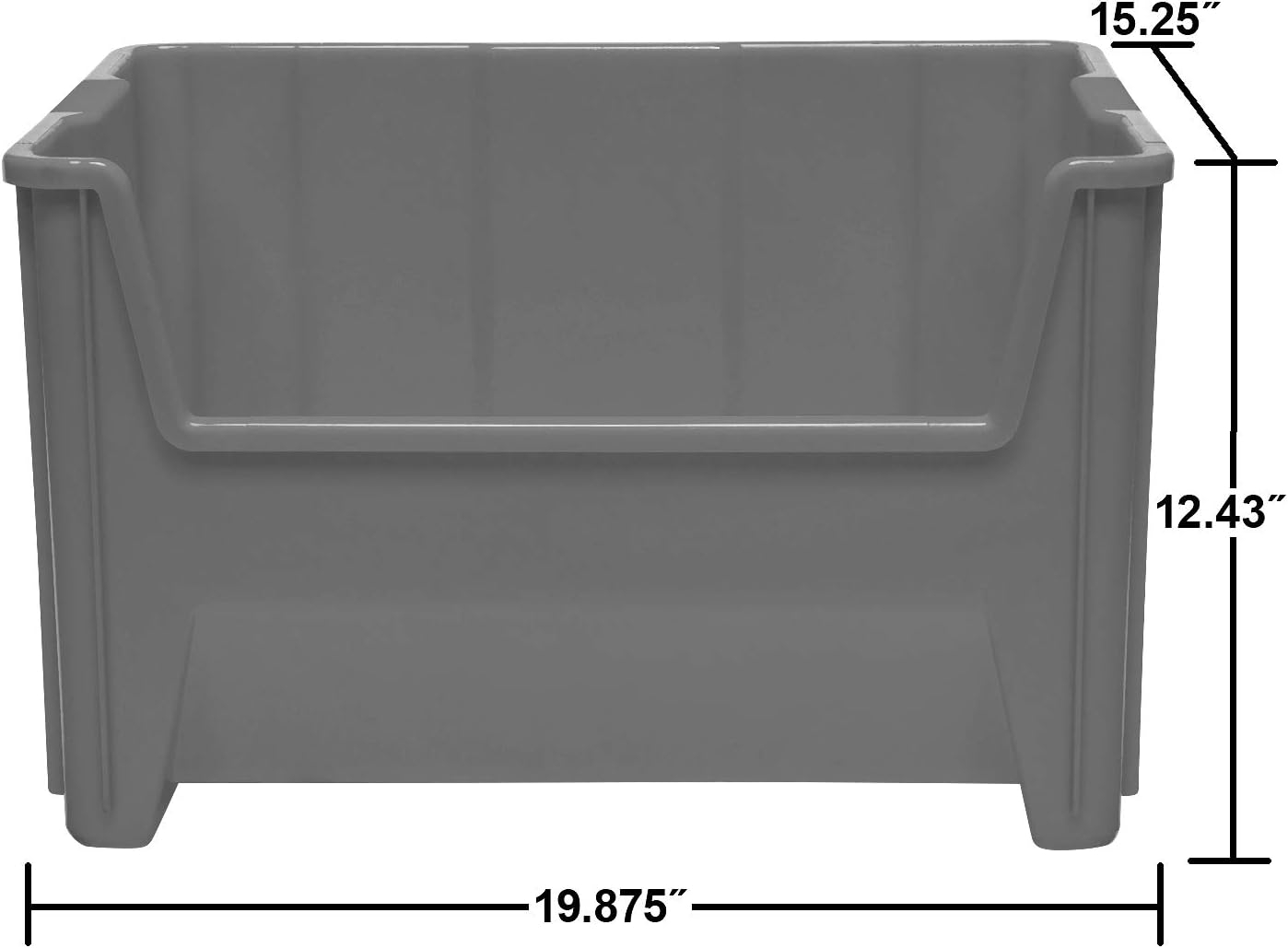 Akro-Mils Stak-N-Store 13017 Large Storage Bins, Stackable Heavy Duty Containers, 15"x20"x12.5", Gray, 3-Pack