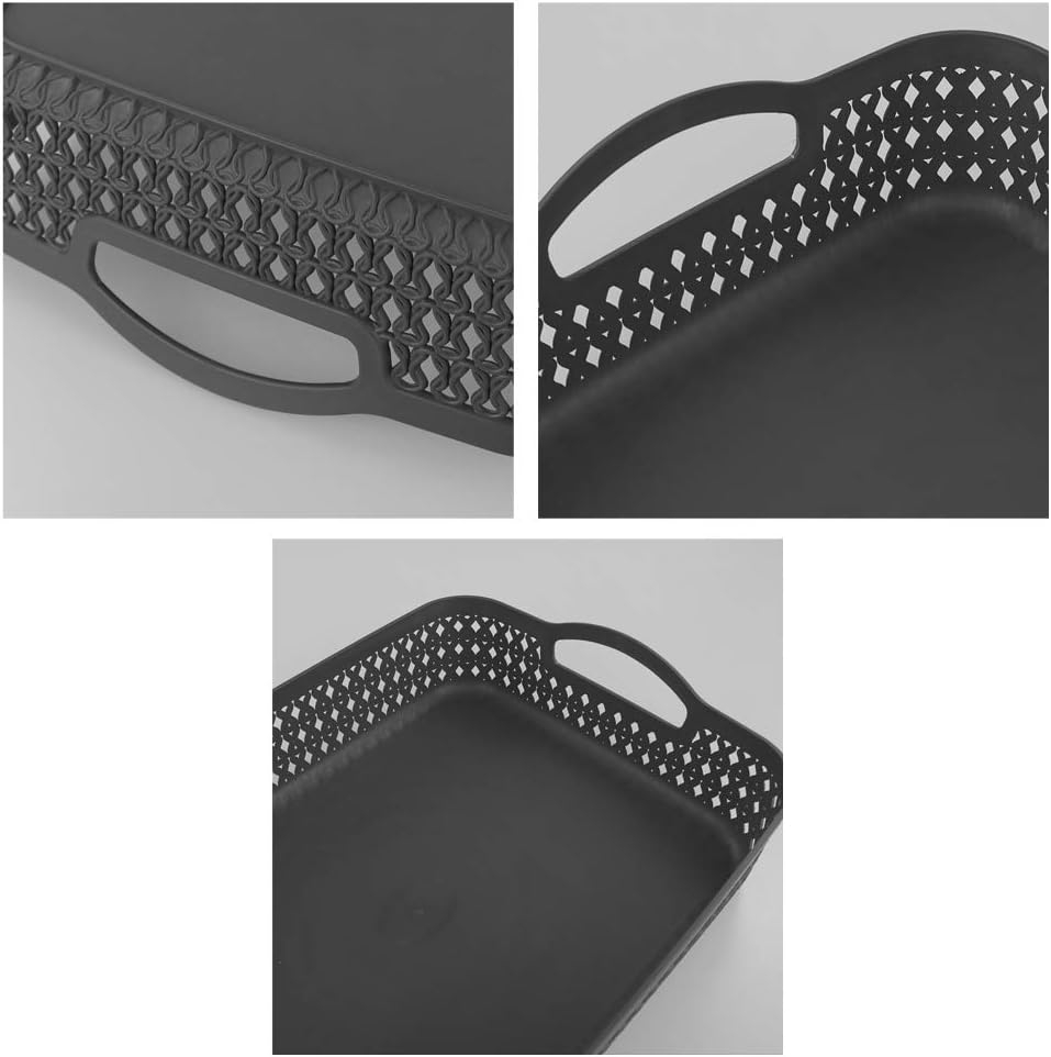 6 Packs Large Plastic Storage Basket Tray with Handle, Shallow Paper Storage Basket, Gray