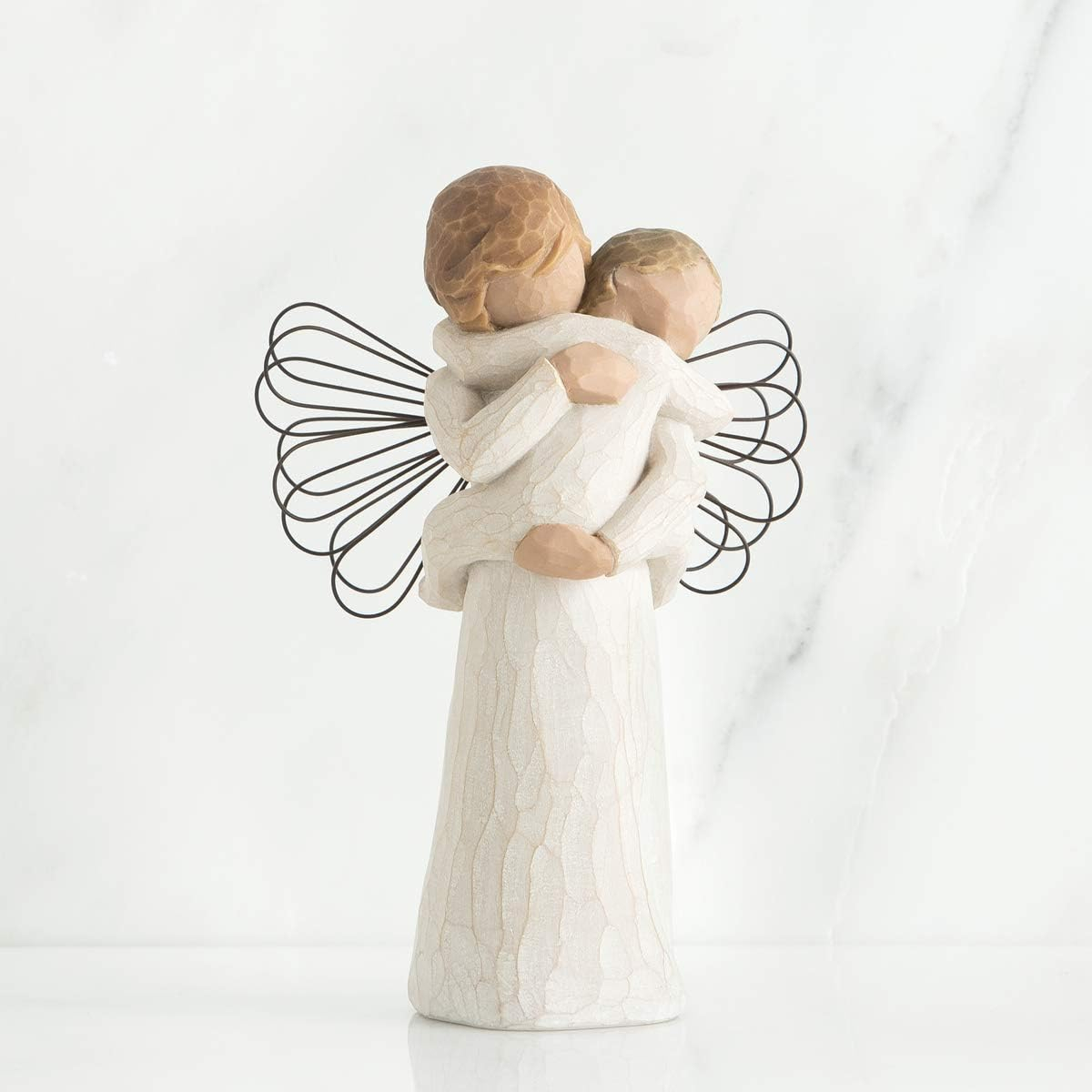 Hand-Painted Cream Resin Angel Figurine with Wire Wings