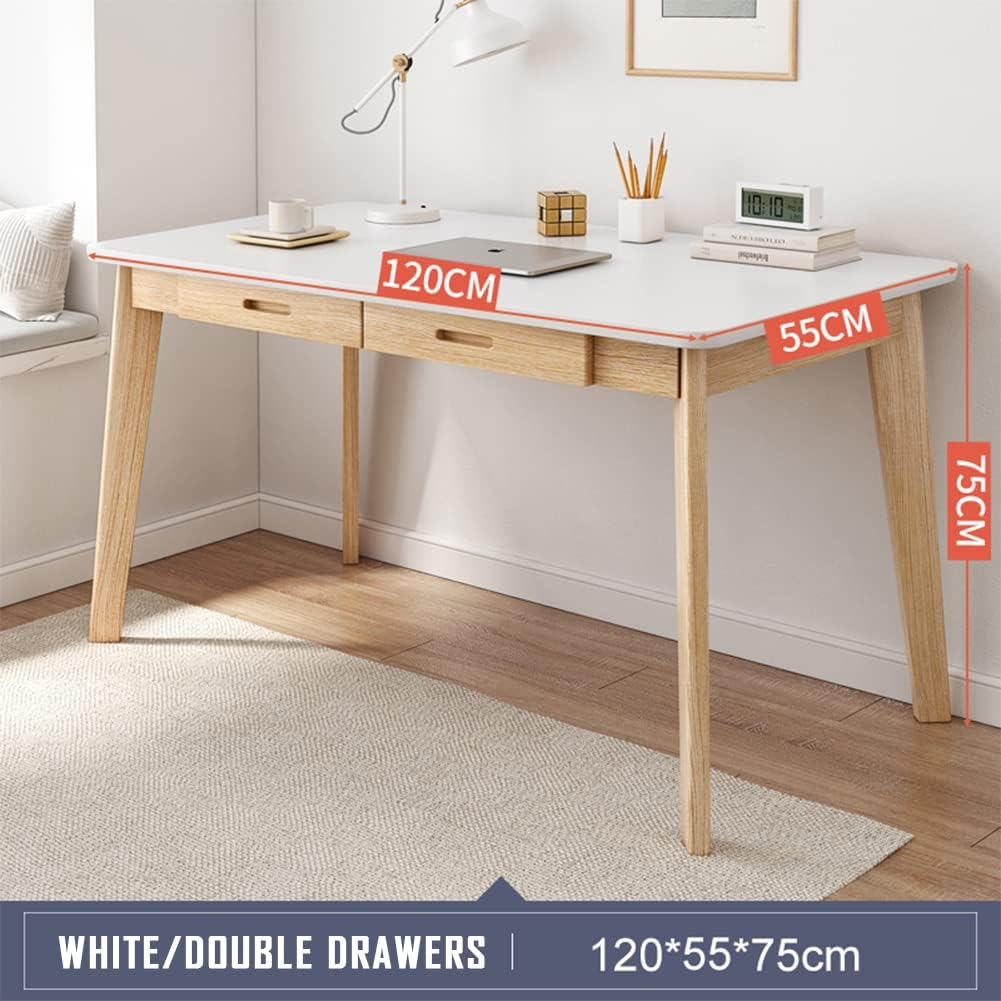 IOTXY Solid Wood Writing Desk - Home Office Workbench Desk with Drawer, 31.5" Width Laptop Computer Work Study Table in White
