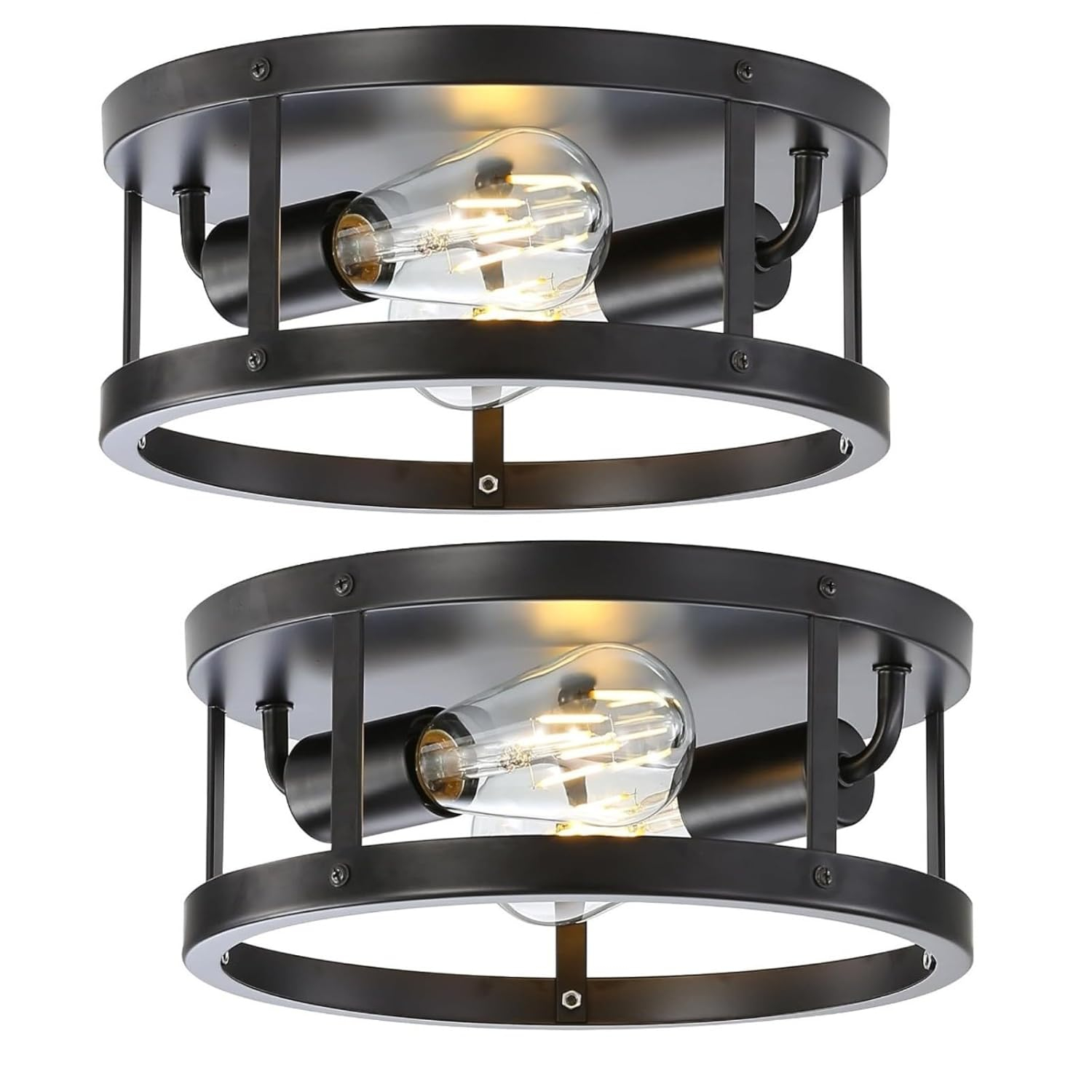 2 Pack Black Farmhouse Flush Mount Ceiling Light,2-Light Rustic Hallway Lighting Fixtures,Industrial Light Fixtures Ceiling Mount for Kitchen Hall Entry Bedroom Closet