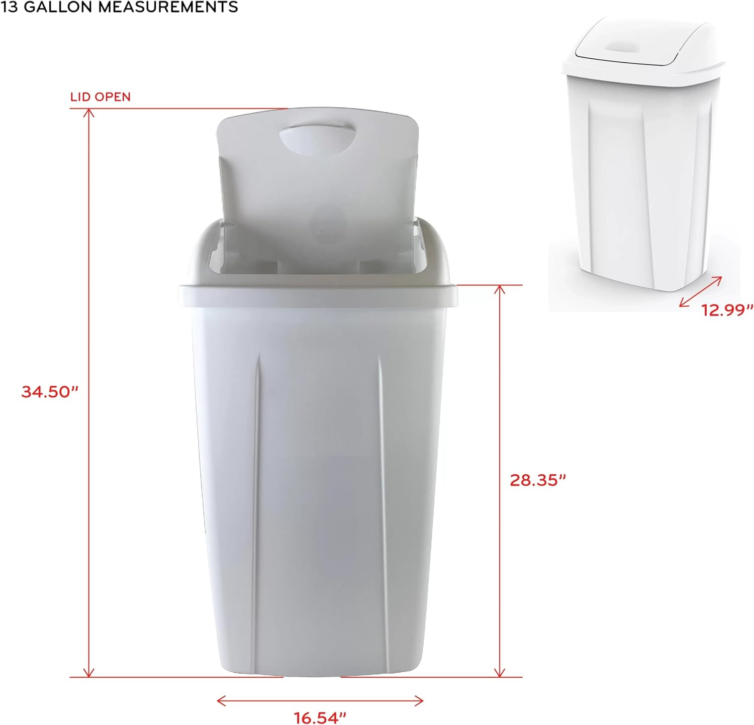 13 Gallon Trash Can, Plastic Swing Top Kitchen Garbage Trash Can (White)