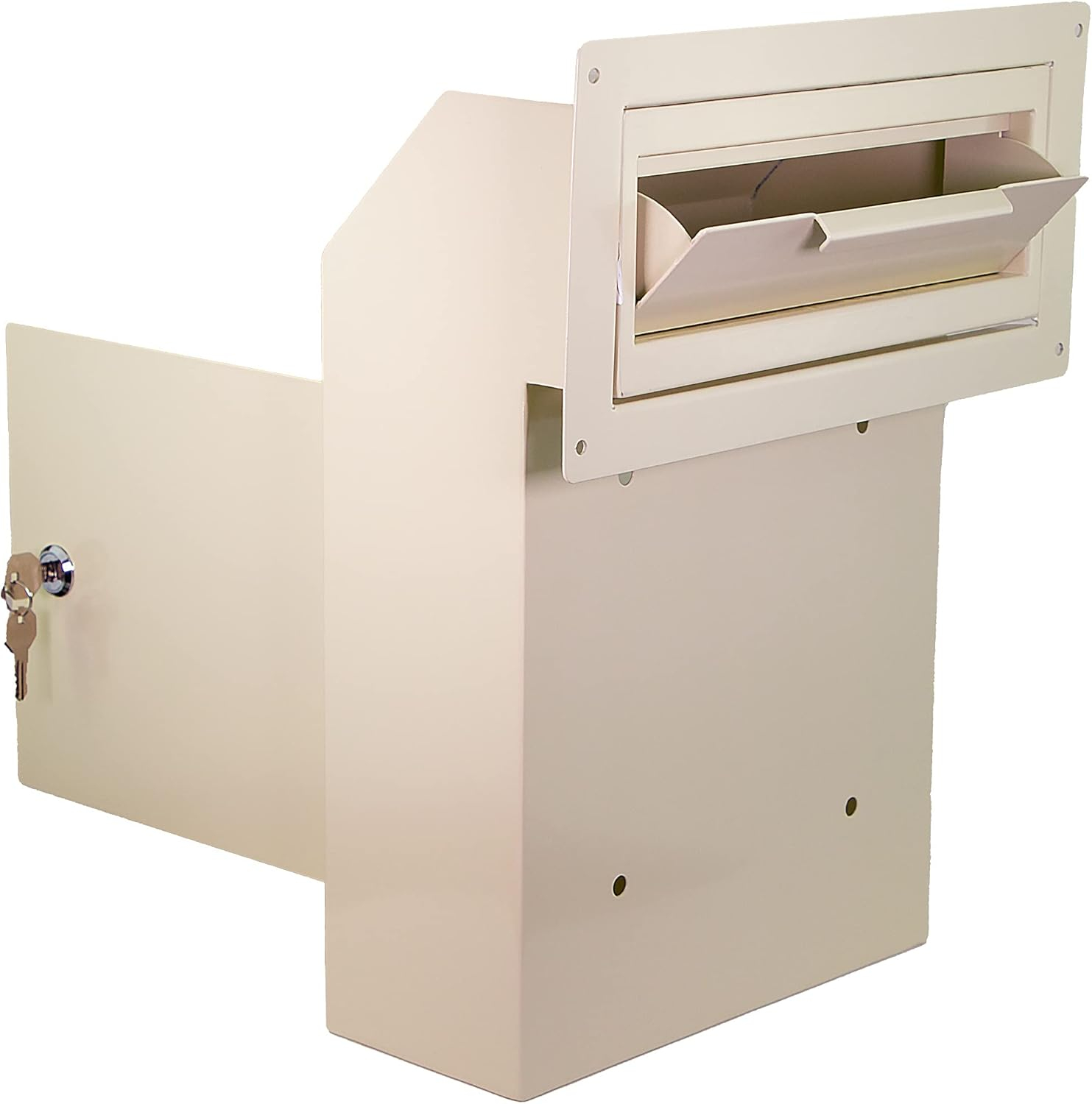 Beige Cream Steel Lockable Through-the-Door Mail Drop Box