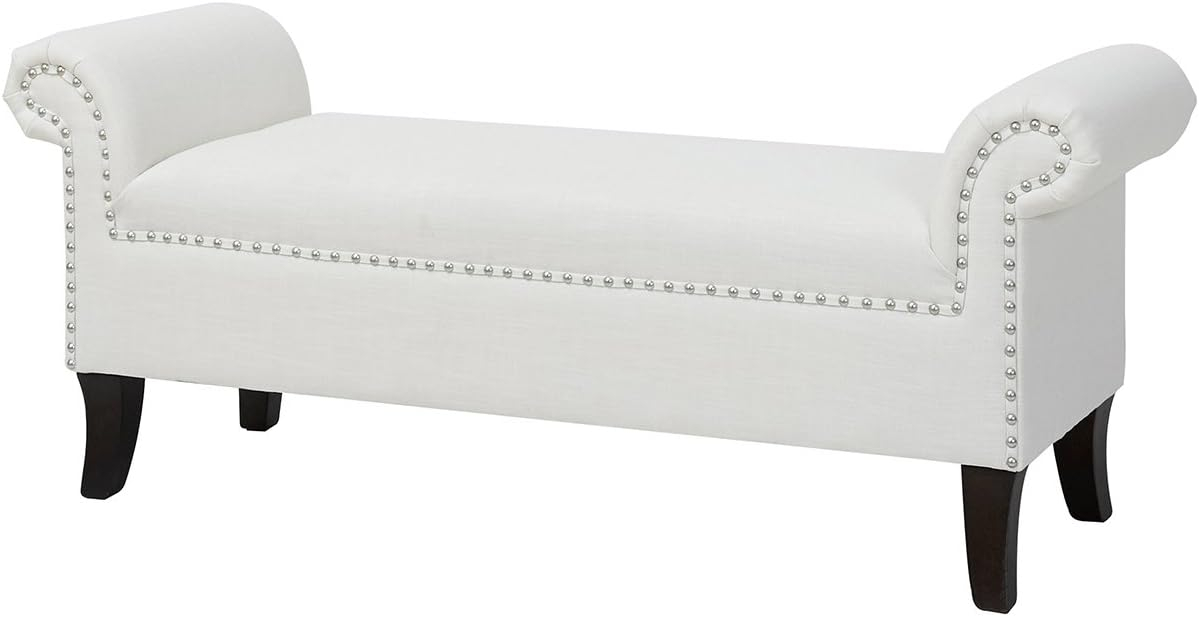 Kathy Roll Arm Entryway Accent Bench Bright White