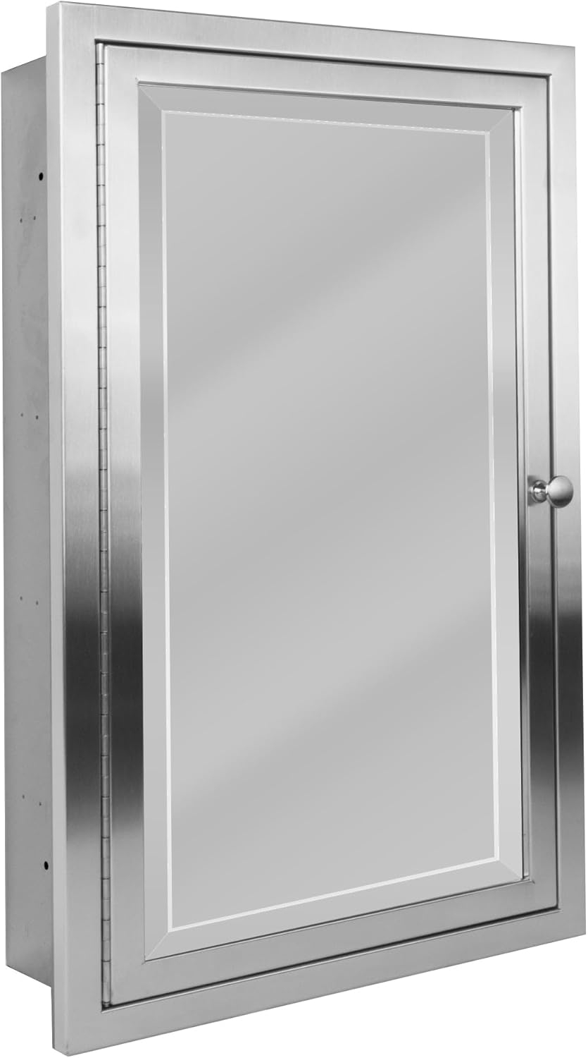 Head West Brushed Nickel Stainless Steel Recessed Medicine Cabinet Framed Accent Mirror - 16" x 26"