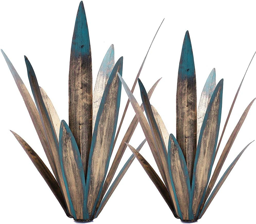 Metal Agave Plants, 2 Pack Big Tequila Rustic Sculpture, Rustic Metal Agave Plants Lawn Ornaments, for Yard Stakes, Garden Figurines, Outdoor Patio (2 PCS Colorful)