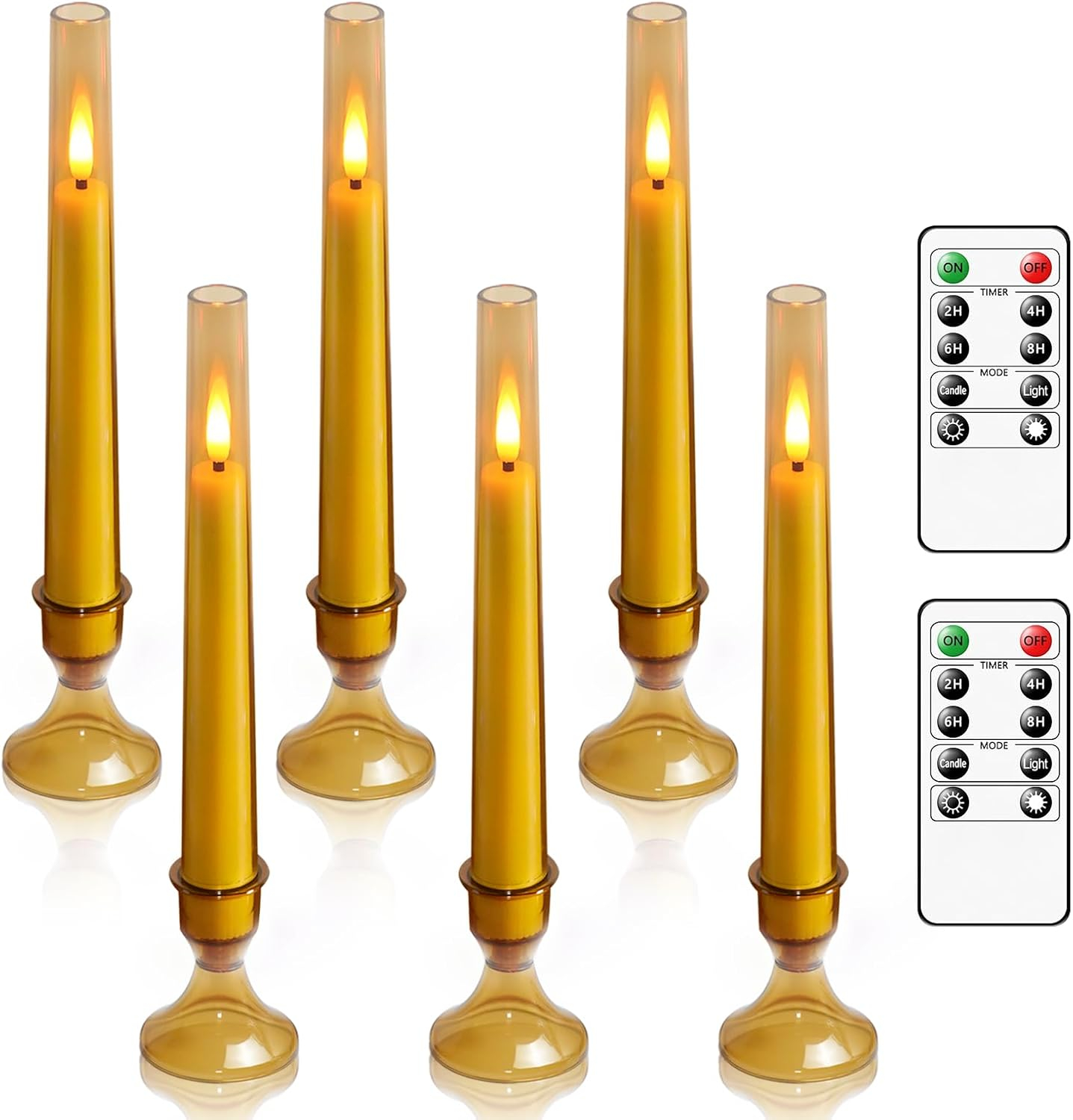 6pcs Waxy Flameless Taper Candles with Remote, Led Flameless Candlesticks Classic Tall Taper Candles with Holders Flickering Battery Operated Taper Candles for Bedroom Dining Room