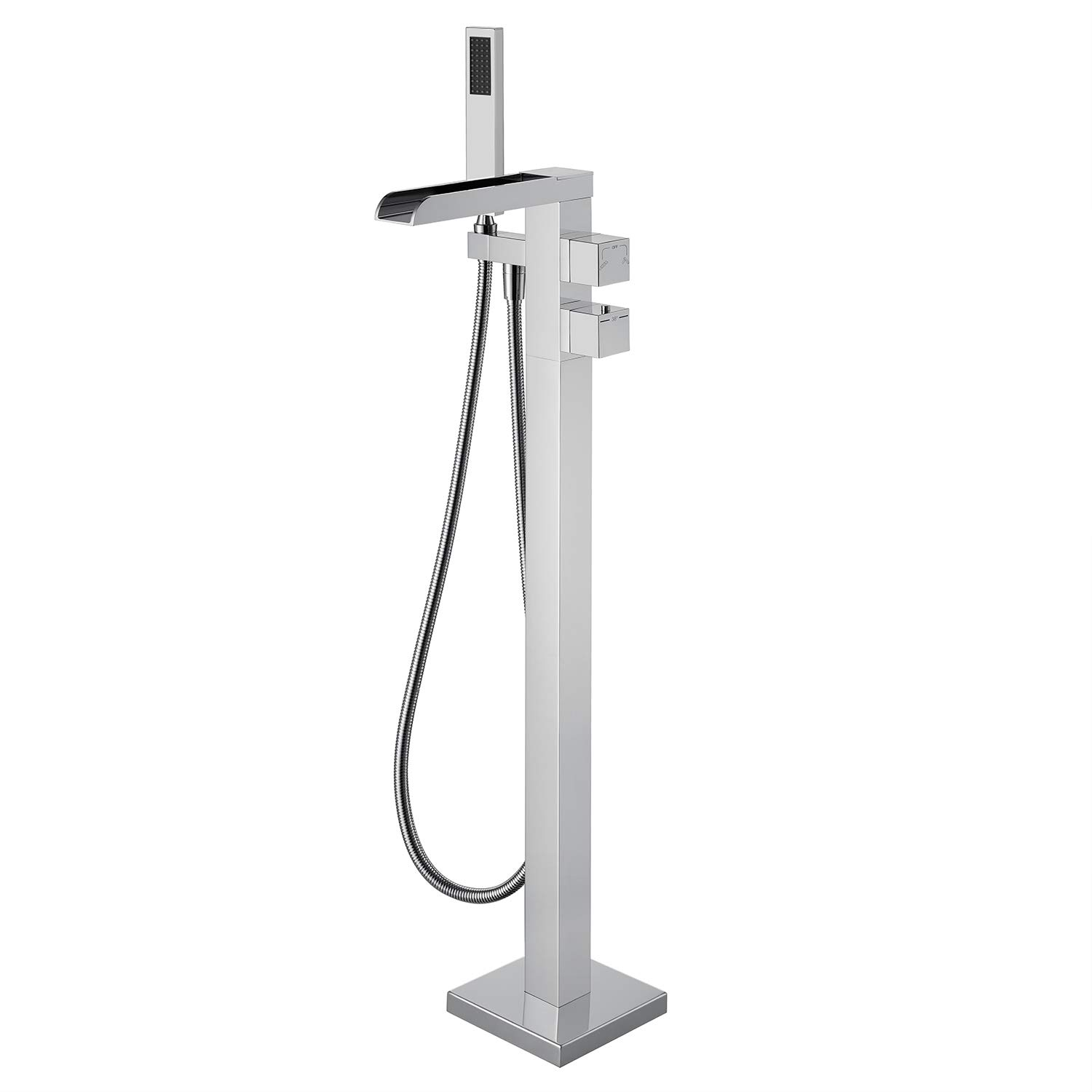 Chrome Freestanding Waterfall Tub Filler with Hand Shower