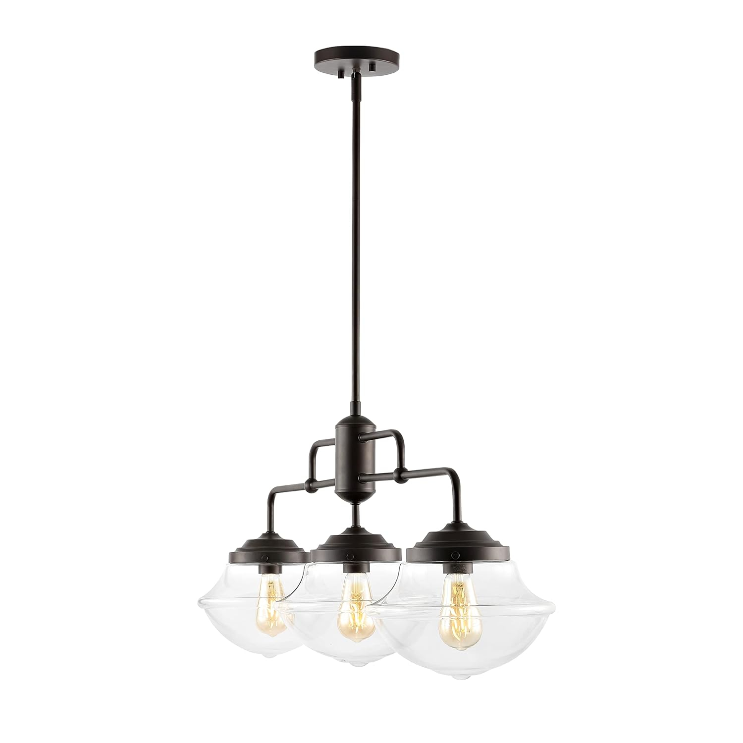 Avery 37.5" 3-Light Industrial Farmhouse Rustic Iron/Glass Linear LED Pendant, Oil Rubbed Bronze/Clear