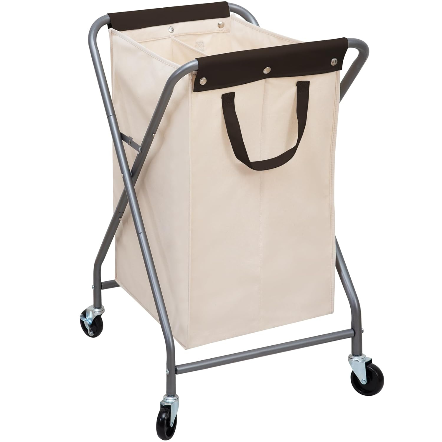 Rolling Laundry Basket with 125L Capacity, Heavy Duty Hamper with Removable Bag, 2-Section Folding X Frame Laundry Organizer Cart with Wheels for Easy Storage
