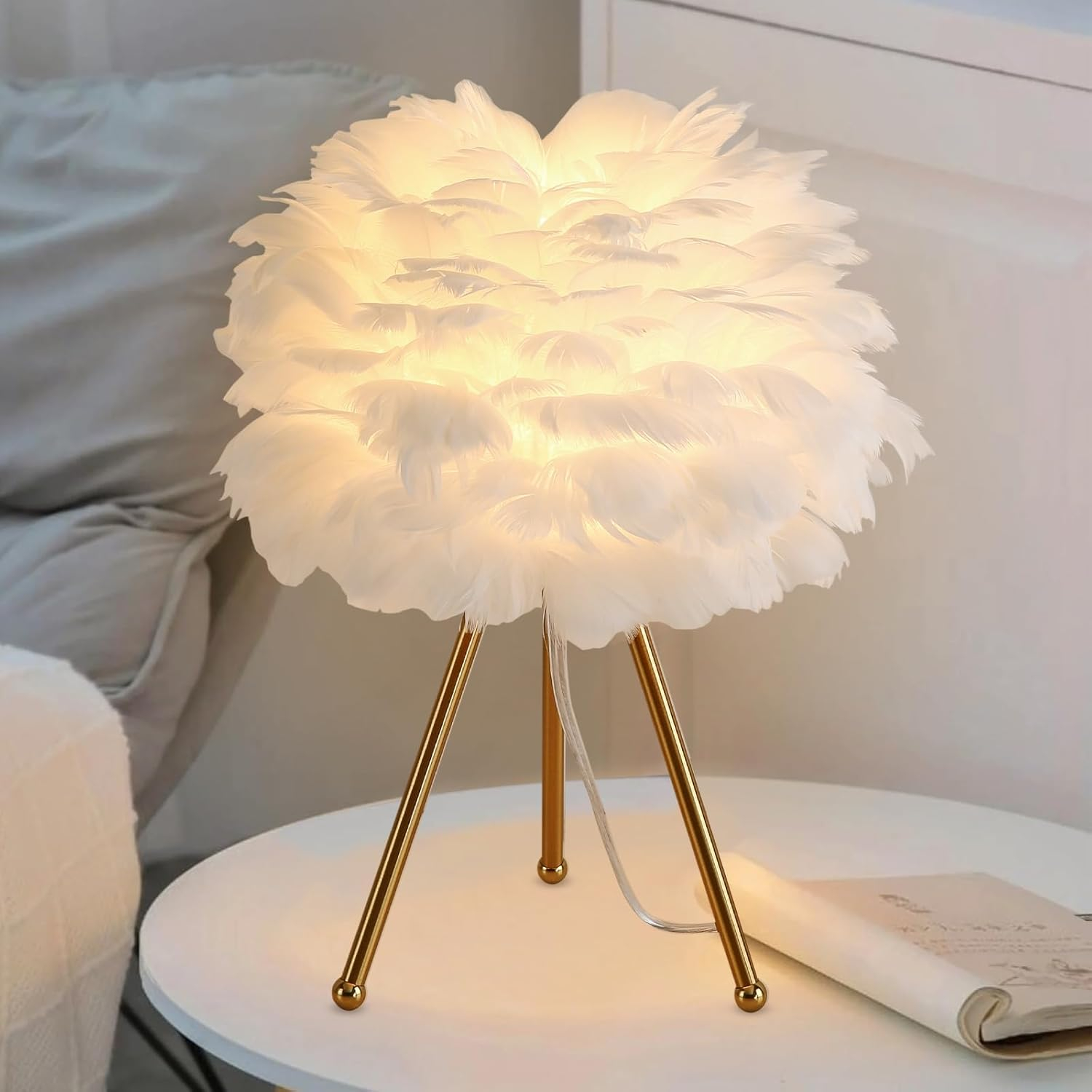 4modernhome 14.5" Tripod Feather Table Lamp White