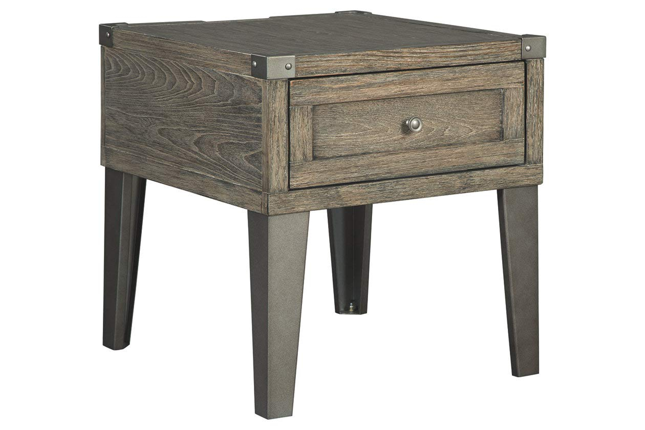 Signature Design by Ashley Chazney Rectangular End Table Rustic Brown: Farmhouse Style with Drawer Storage
