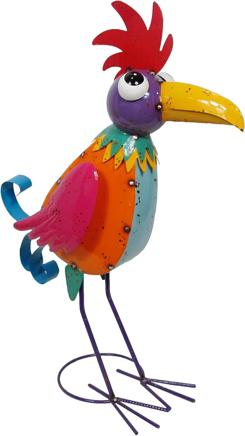 Continental Art Center 194054A Colorful Enameled Metal Peacock Statue