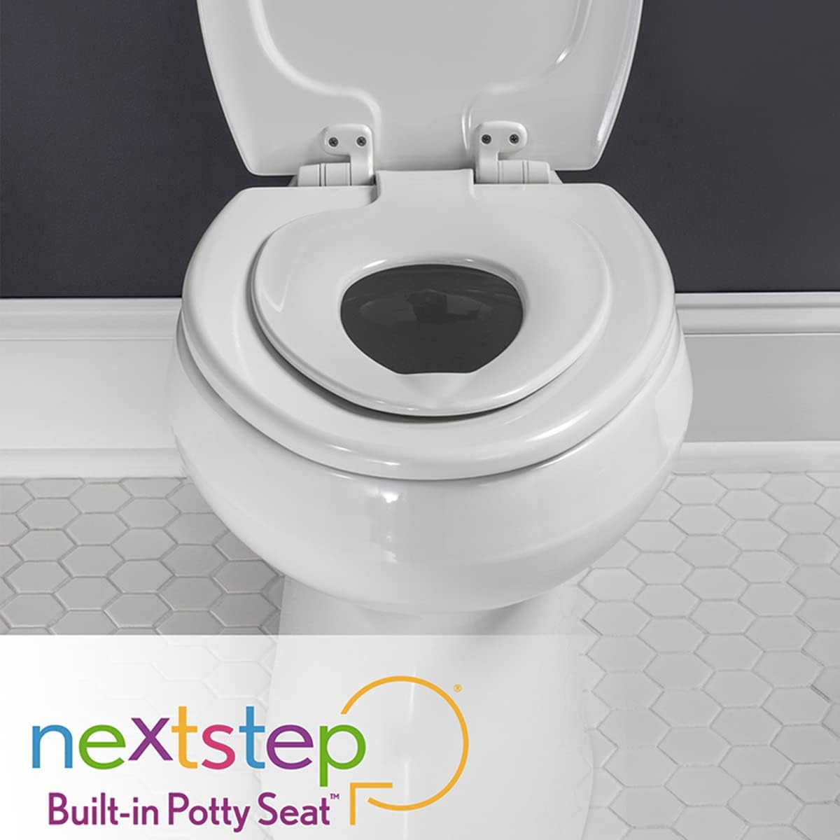 Mayfair NextStep2 Toilet Seat with Built-In Toddler Potty Training Seat, Slow Close, Easy Clean, Magnetic Removable Kids Seat, ELONGATED, Biscuit