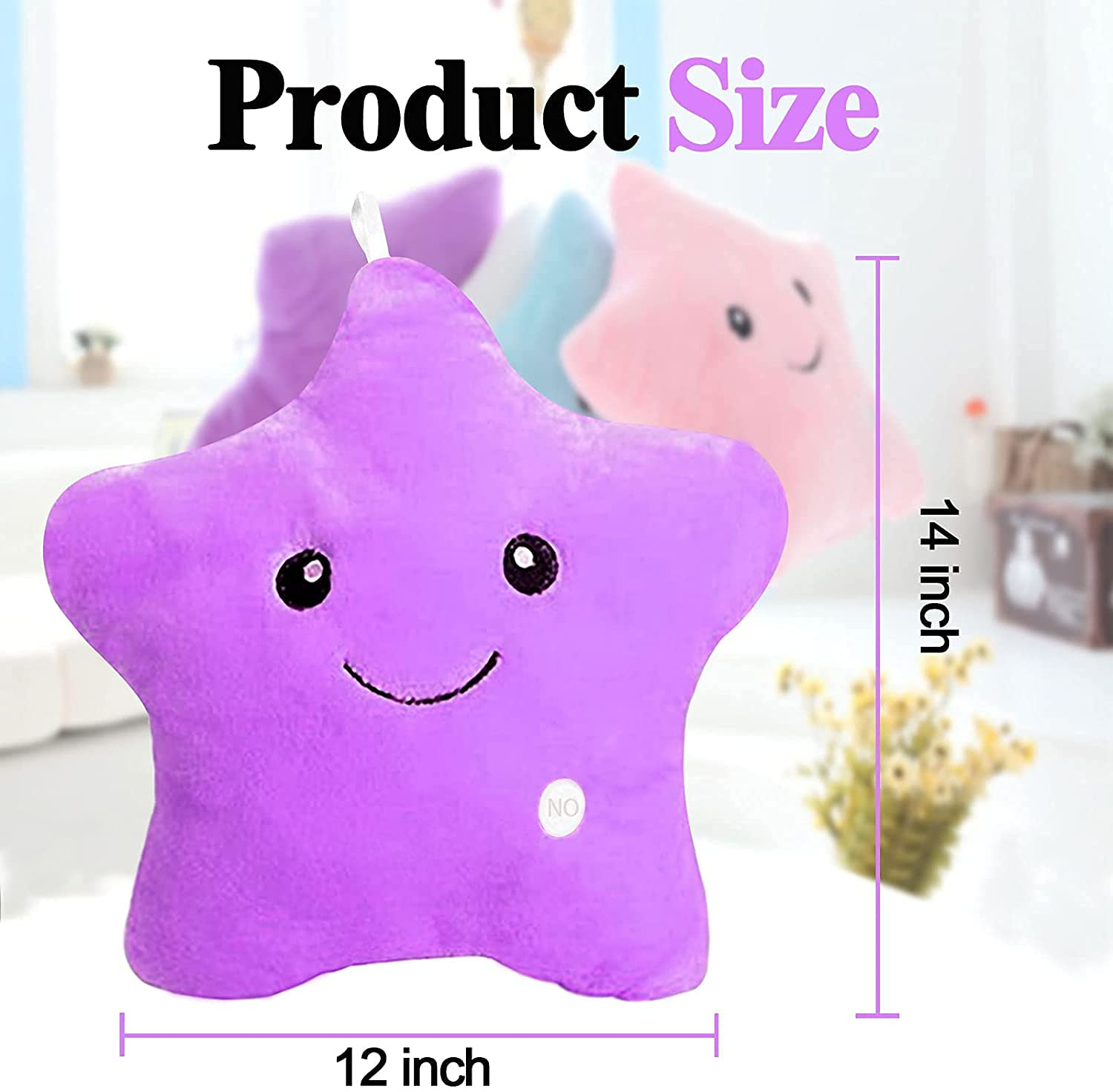 Twinkle Twinkle Little Star Pillow,Cute Plush Pillows for Kids Pillows Decorative LED Light Up Night Toy and Glow Pillow Gifts,Girls Stuffed Animal Shaped Throw Pillows Doll,Purple