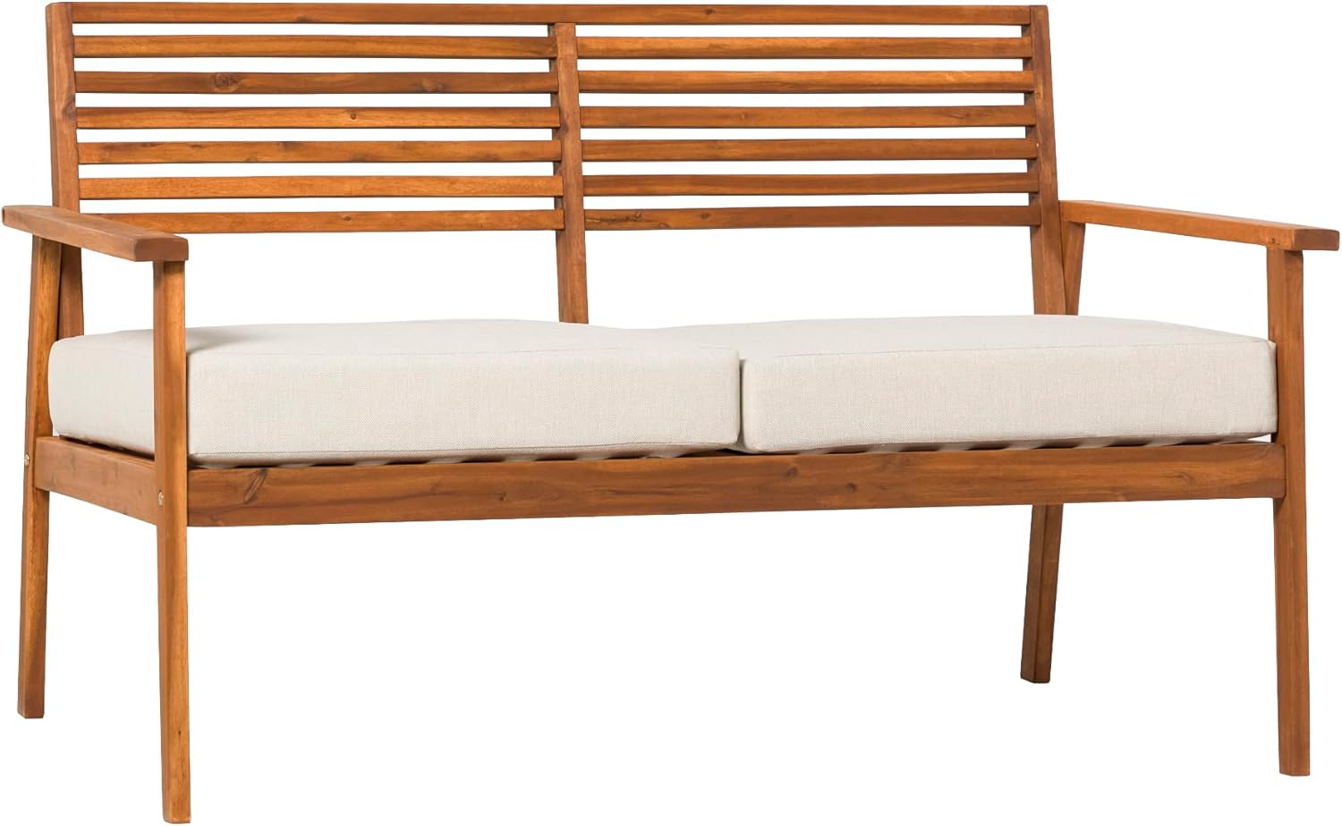 Modern Brown Solid Acacia Wood Outdoor Loveseat with Cushions