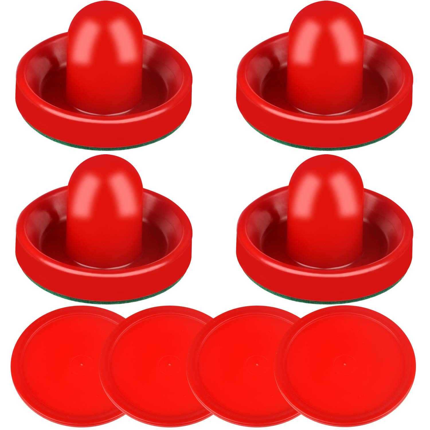ONE250 Air Hockey Pushers and Red Air Hockey Pucks, Goal Handles Paddles Replacement Accessories for Game Tables (4 Striker, 4 Puck Pack)
