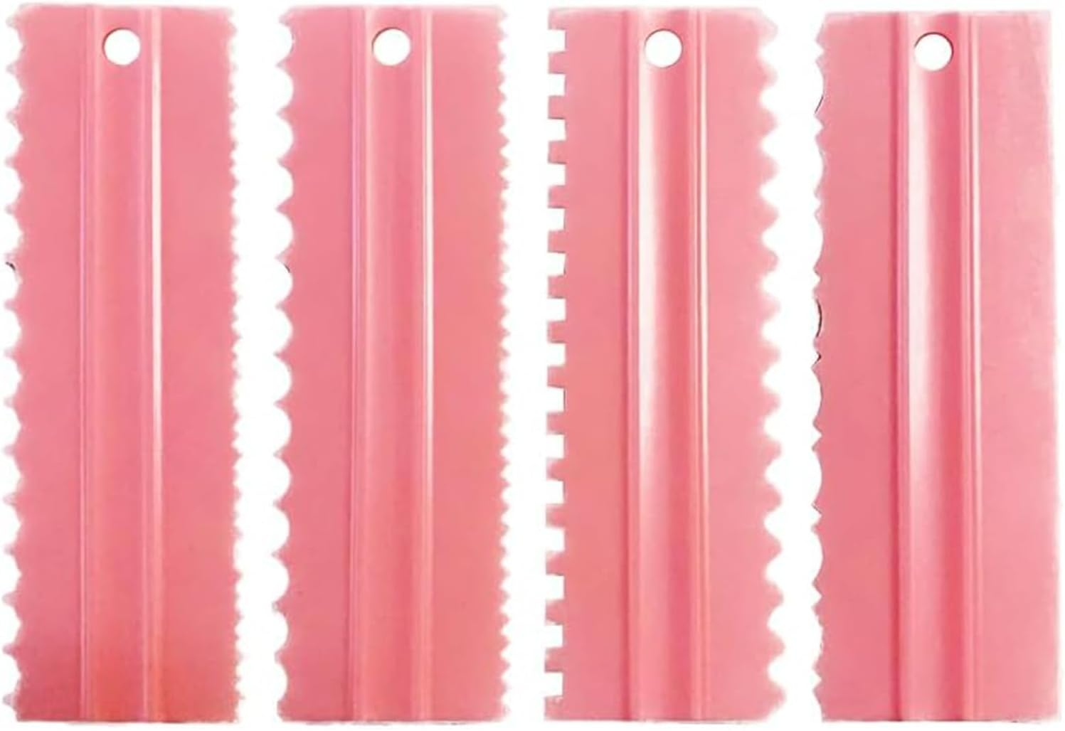 Pink Plastic Cake Decorating Scrapers Set with Multiple Textures
