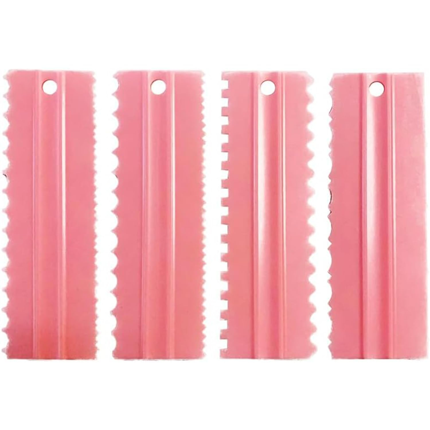 Pink Plastic Cake Decorating Scrapers Set with Multiple Textures