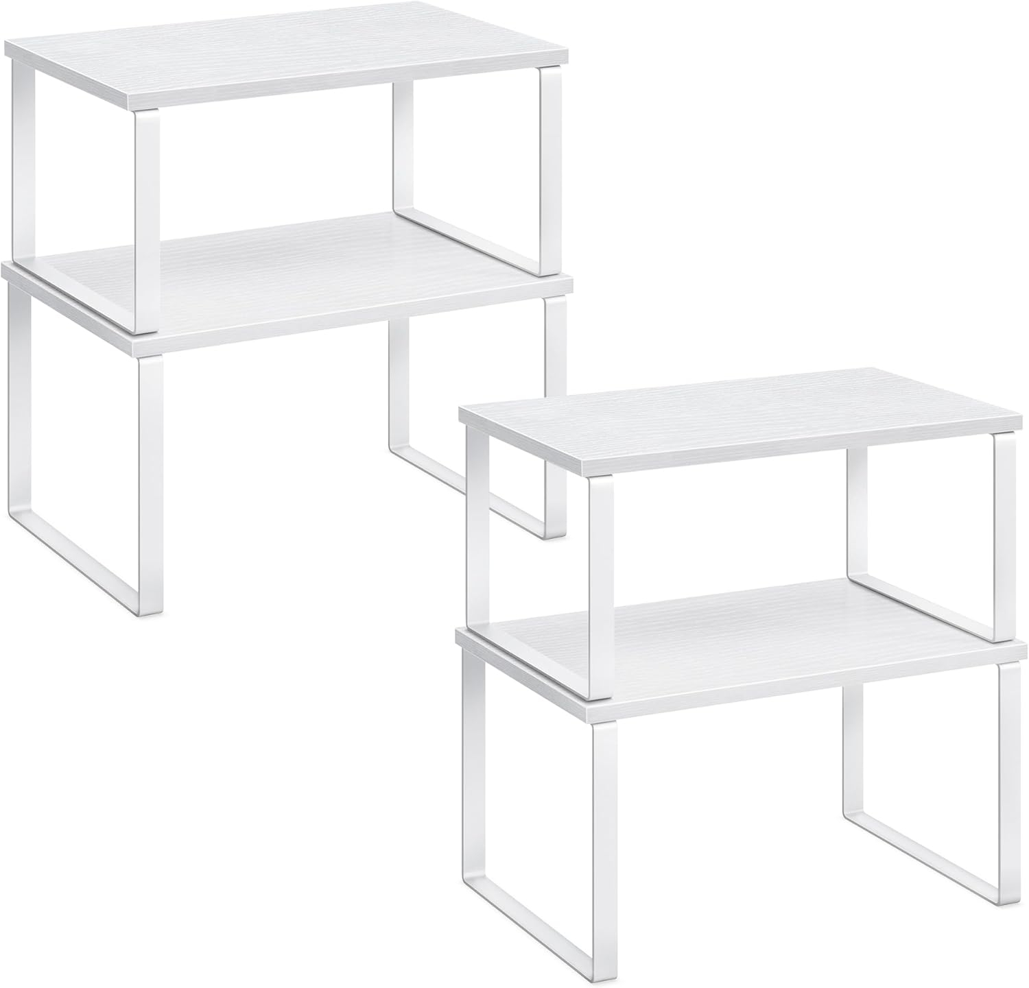 Cabinet Organizer Shelf, Set of 2 Kitchen Counter Shelves, Kitchen Storage, Spice Rack, Stackable, Expandable, Metal and Engineered Wood, Cloud White and Snow White UKCS02W01
