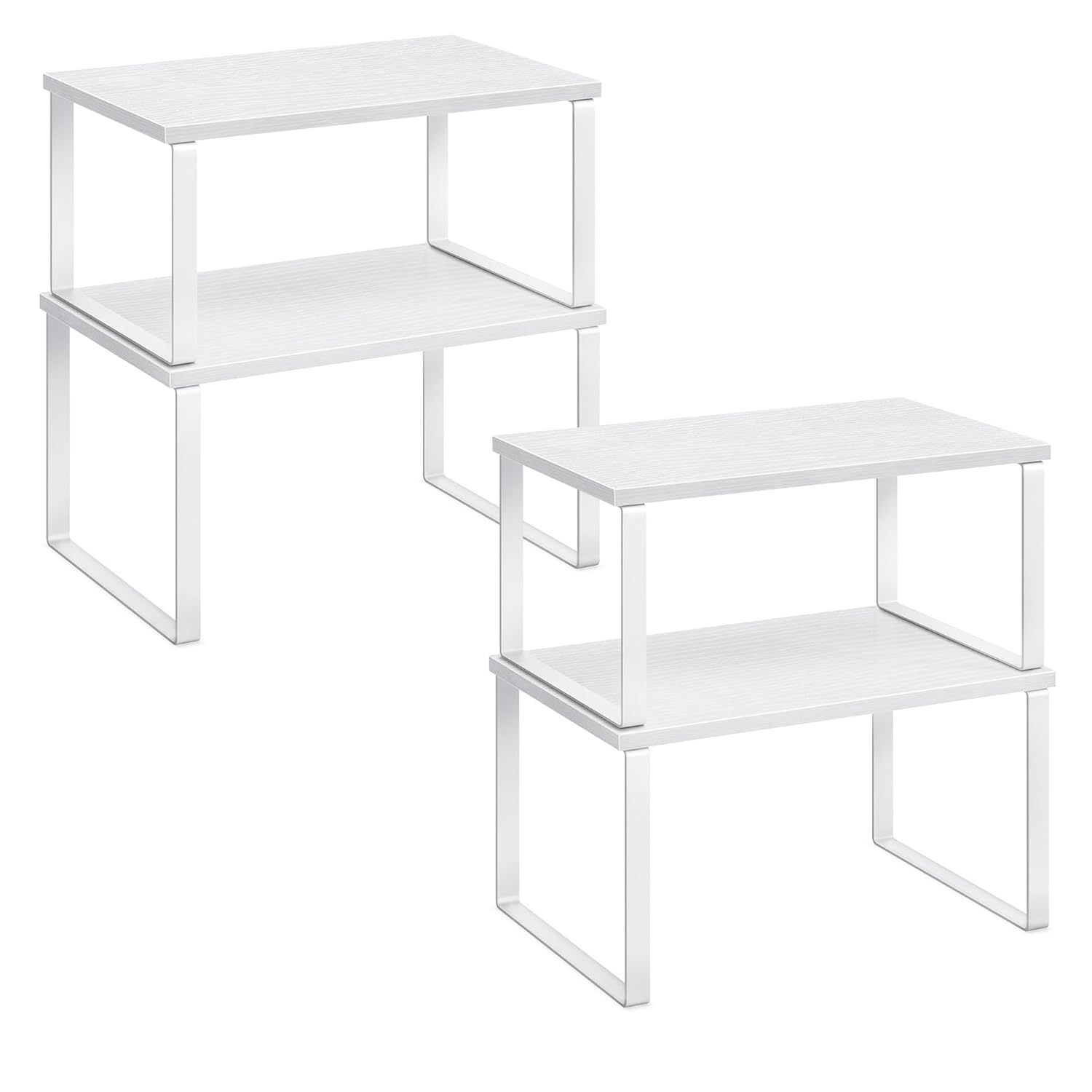 Cabinet Organizer Shelf, Set of 2 Kitchen Counter Shelves, Kitchen Storage, Spice Rack, Stackable, Expandable, Metal and Engineered Wood, Cloud White and Snow White UKCS02W01