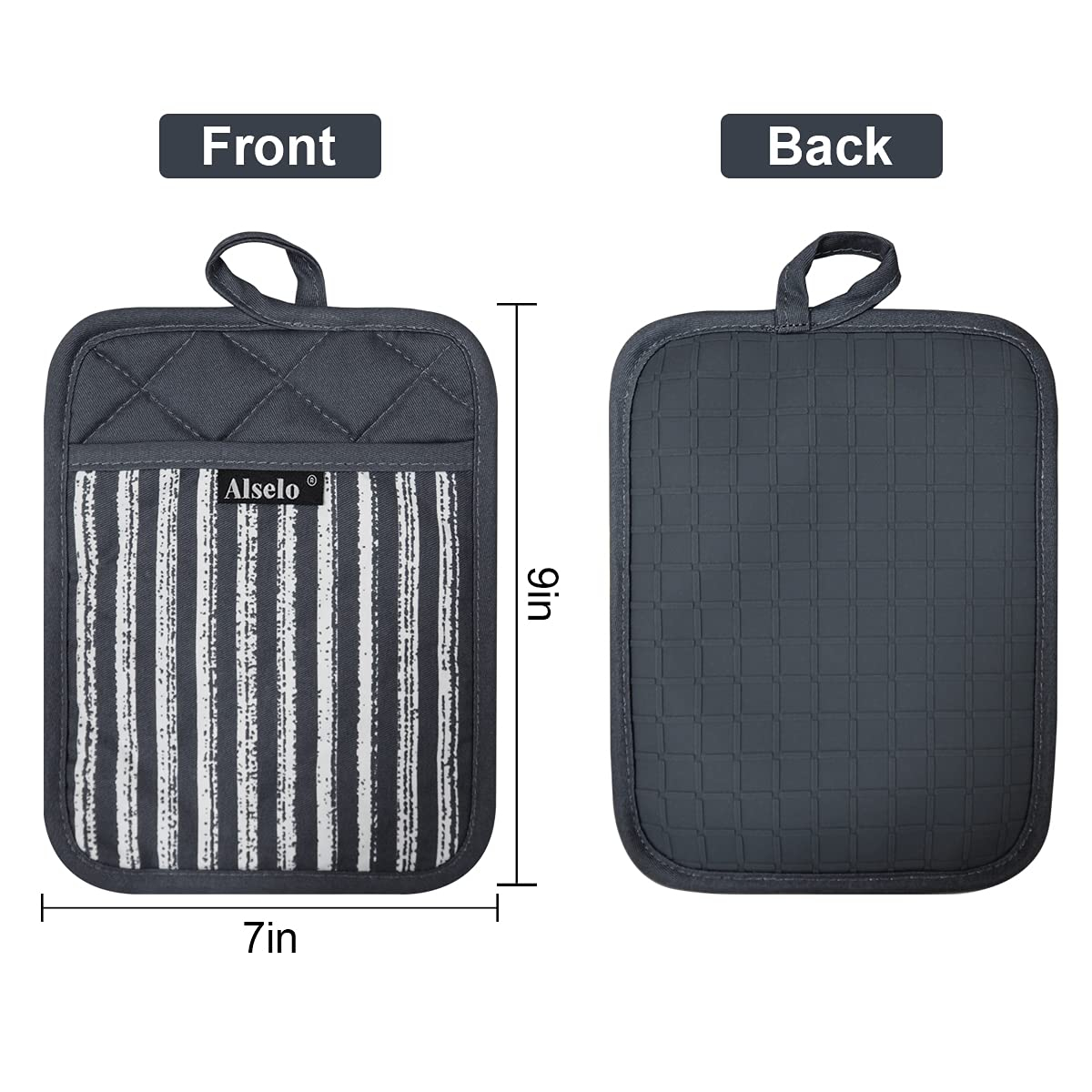 Silicone Pot Holders Set of 3 Heat Resistant & Non Slip Potholders, Professional Oven Hot Pads with Pockets Mitts for Kitchen Cooking Baking Barbecue