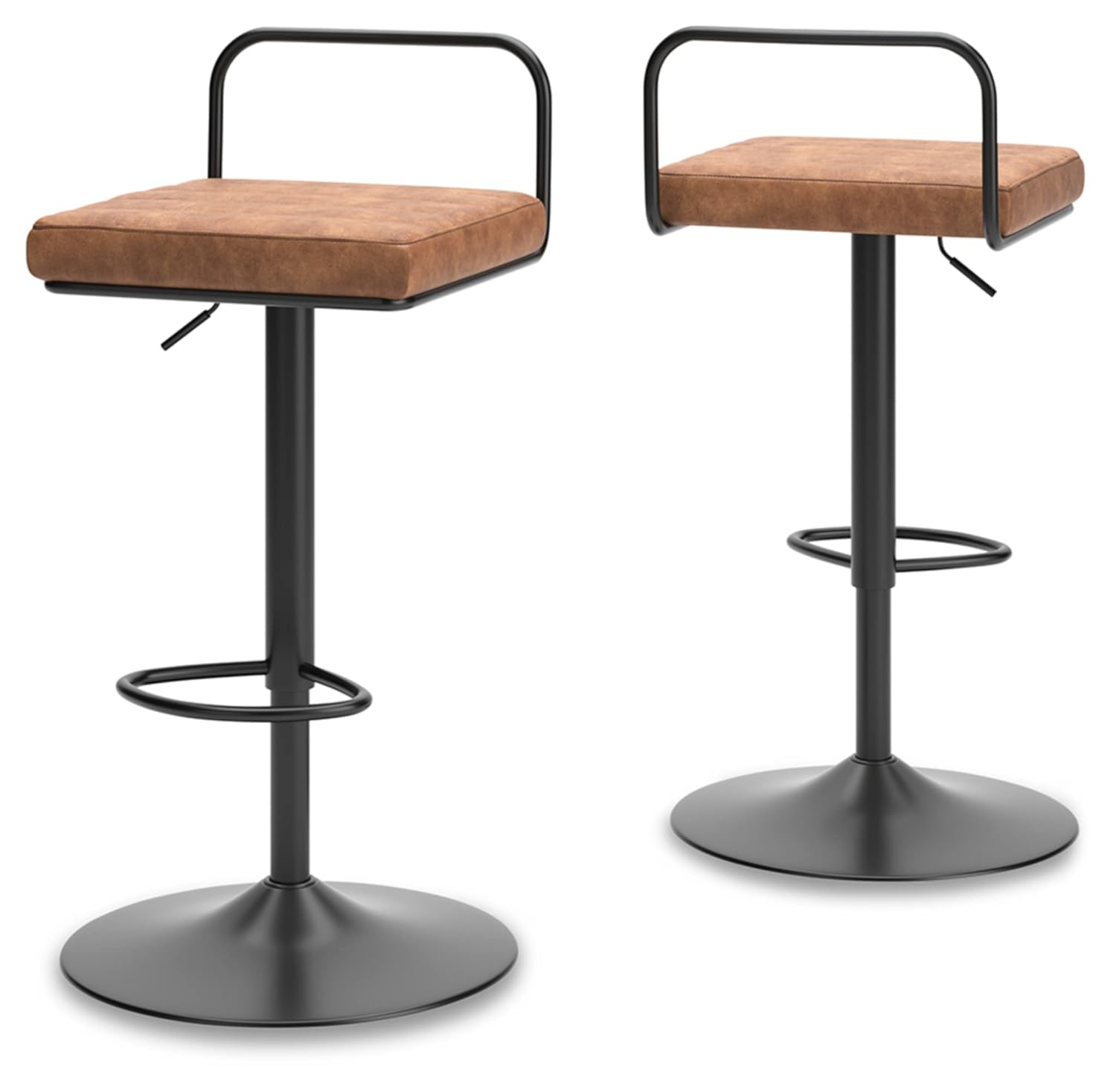 Contemporary Adjustable Swivel Barstool in Black Faux Leather