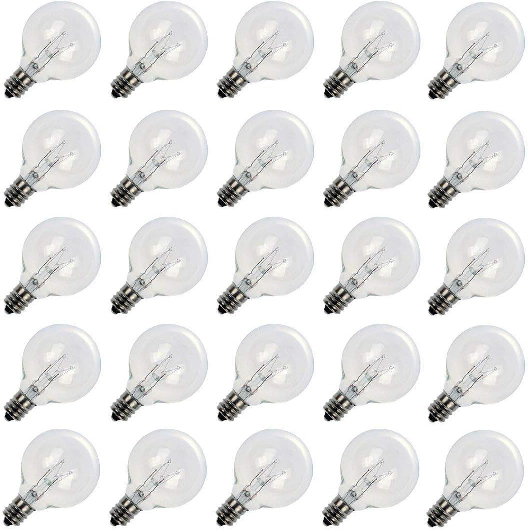 KY G40 Replacement LED Light Bulbs, 25 Pack Clear Globe Bulb fits E12 C7 Candelabra Screw Base Sockets, 1.5 Inch Dimmable Edison Light Bulbs for Indoor Outdoor Patio Decor, Warm White