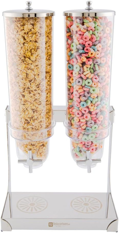 Restaurantware Met Lux 3 Liter Countertop Cereal Dispenser 1 Double Compartment Food Dispenser - Self Serve Refillable Stainless Steel Nuts Dispenser For Food Storage For Kitchen Or Pantry