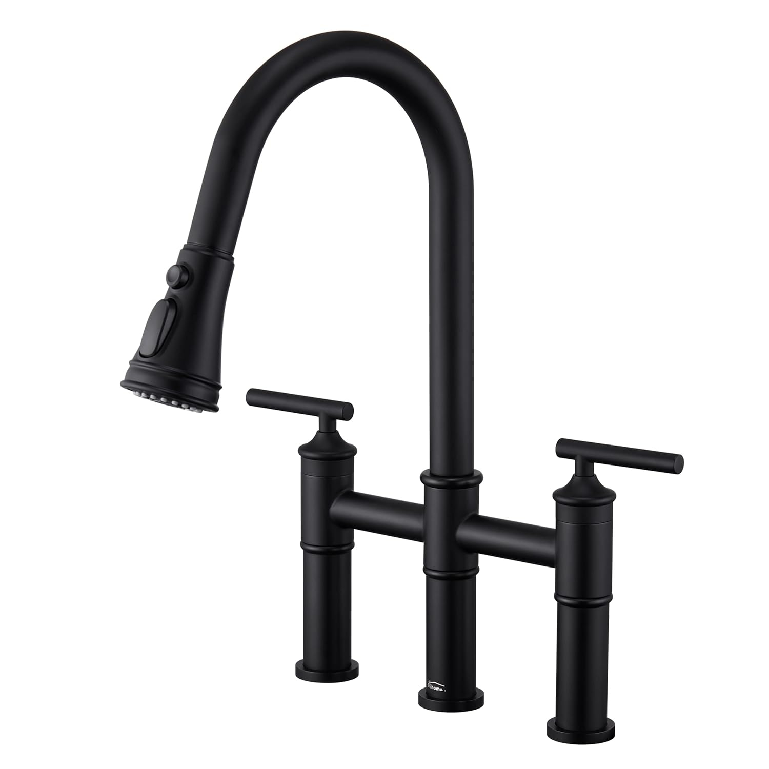 Double Handle Bridge Pull-Down Kitchen Faucet with 3-Spray Patterns and 360 Degrees Rotation Spout in Brushed Nickel