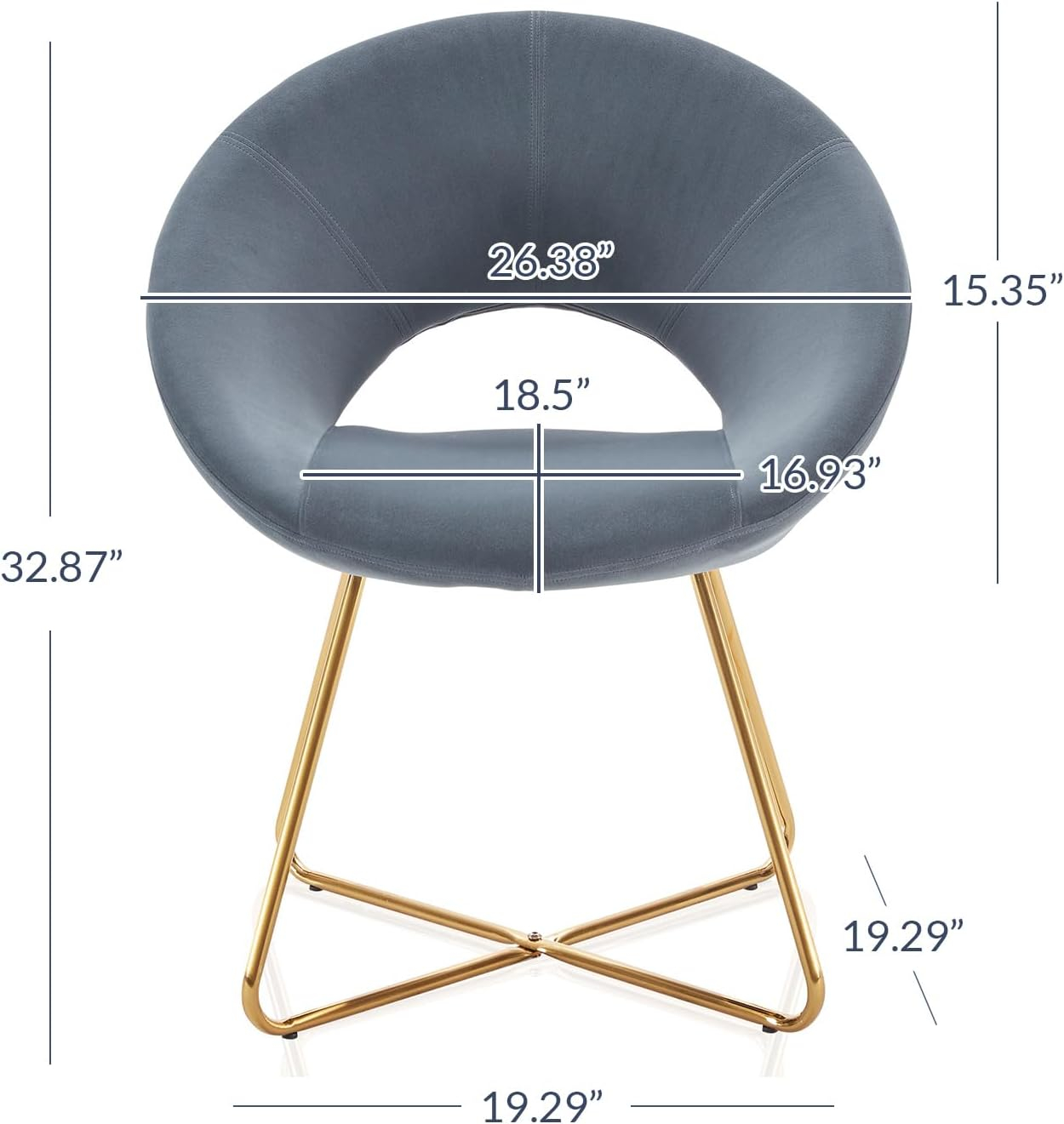 BELLEZE Velvet Modern Accent Chair Vanity Chair Set of 2, Comfy Makeup Chair with Back Living Room Chair, Upholstered Dining Chairs Leisure Armchair with Golden Metal Legs - Ezra (Dark Grey)