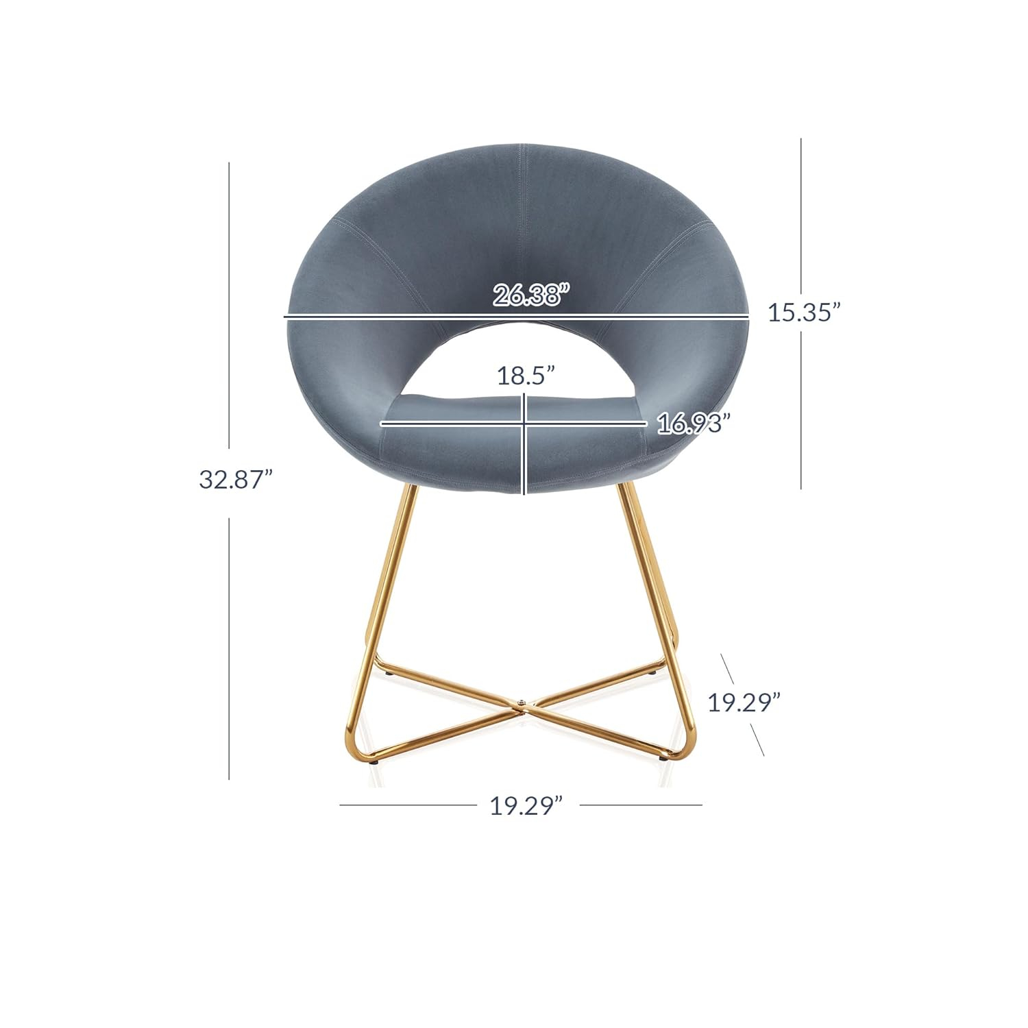 BELLEZE Velvet Modern Accent Chair Vanity Chair Set of 2, Comfy Makeup Chair with Back Living Room Chair, Upholstered Dining Chairs Leisure Armchair with Golden Metal Legs - Ezra (Dark Grey)