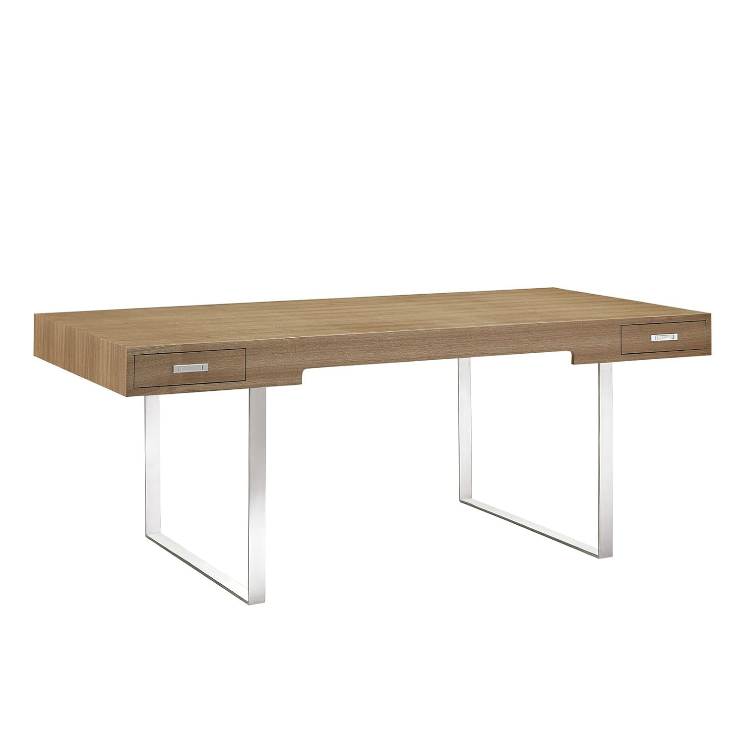 Modway Tinker Modern Stainless Steel & Wood Office Desk in Walnut