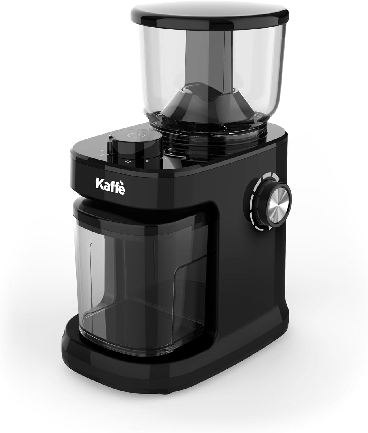 Kaffe Electric Burr Coffee Grinder (8oz) – Adjustable Coarseness & Timer – Flat Burr Grinder for Precision Brewing – Automatic On/Off – Black