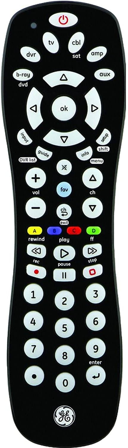 GE 6-Device Universal TV Remote Control in Black, 34459