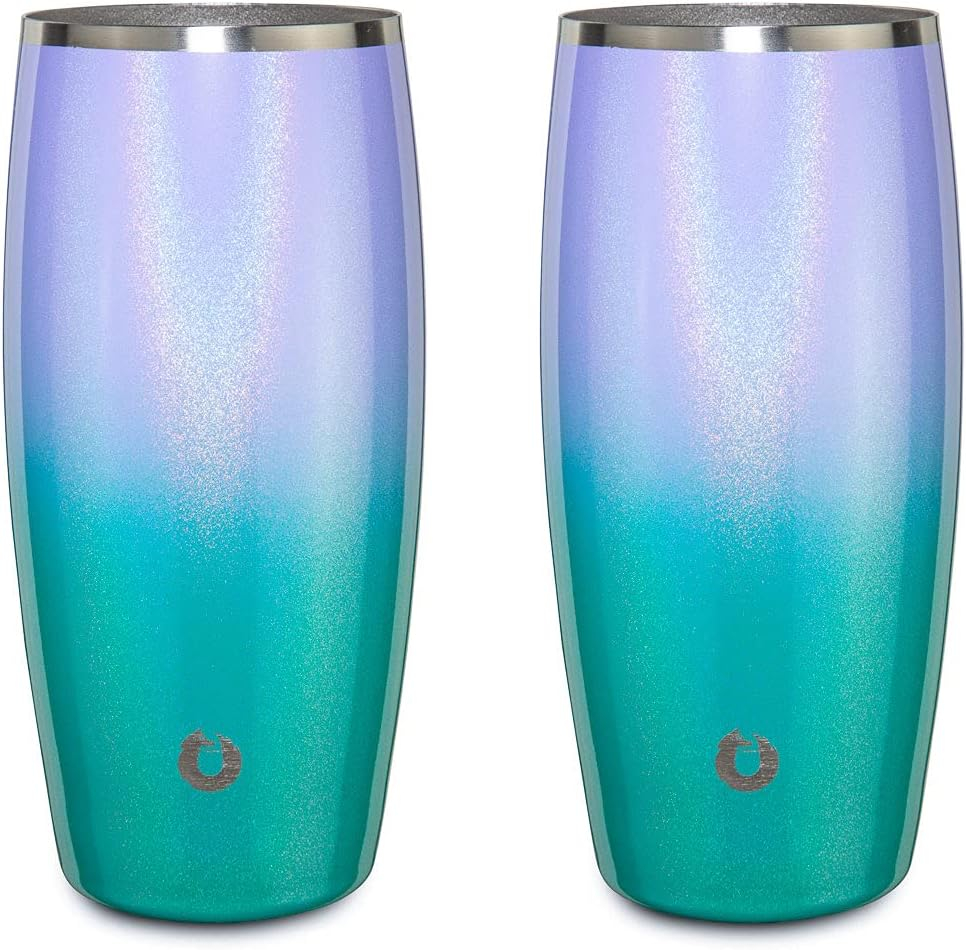 SNOWFOX Premium Vacuum Insulated Stainless Steel Beer Glass, Home Bar Accessories, Elegant Bartending, Lightweight Pint Glasses, Sleek Drinkware, Frosty Beverages Stay Cold, 18oz, Set of 2, Mermaid