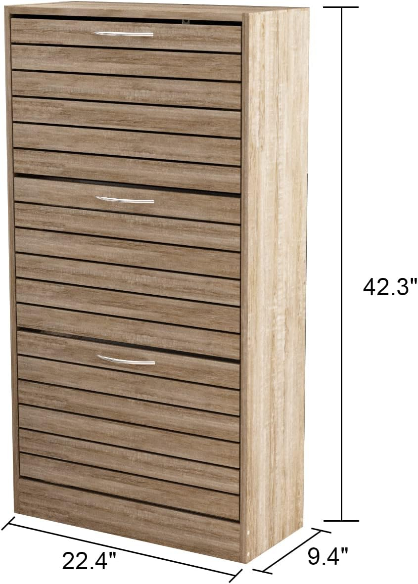 Homsee 3-Drawer Shoe Storage Cabinet with Louver Doors, 3-Tier Wood Shoe Rack Storage Organizer for Entryway, Brown (22.4”L x 9.4”W x 42.3”H)