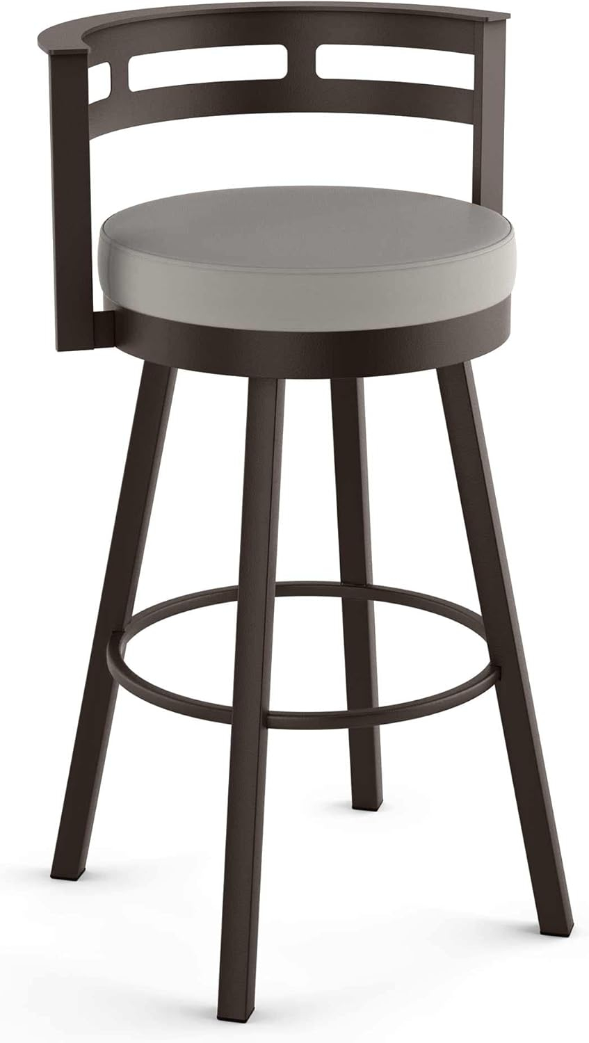 Amisco Render 26" Counter Height Barstool, Swivel Stool with Backrest and Metal Base for Kitchen Island or Bar - Taupe Grey Faux Leather/Dark Brown Metal/Counter Height
