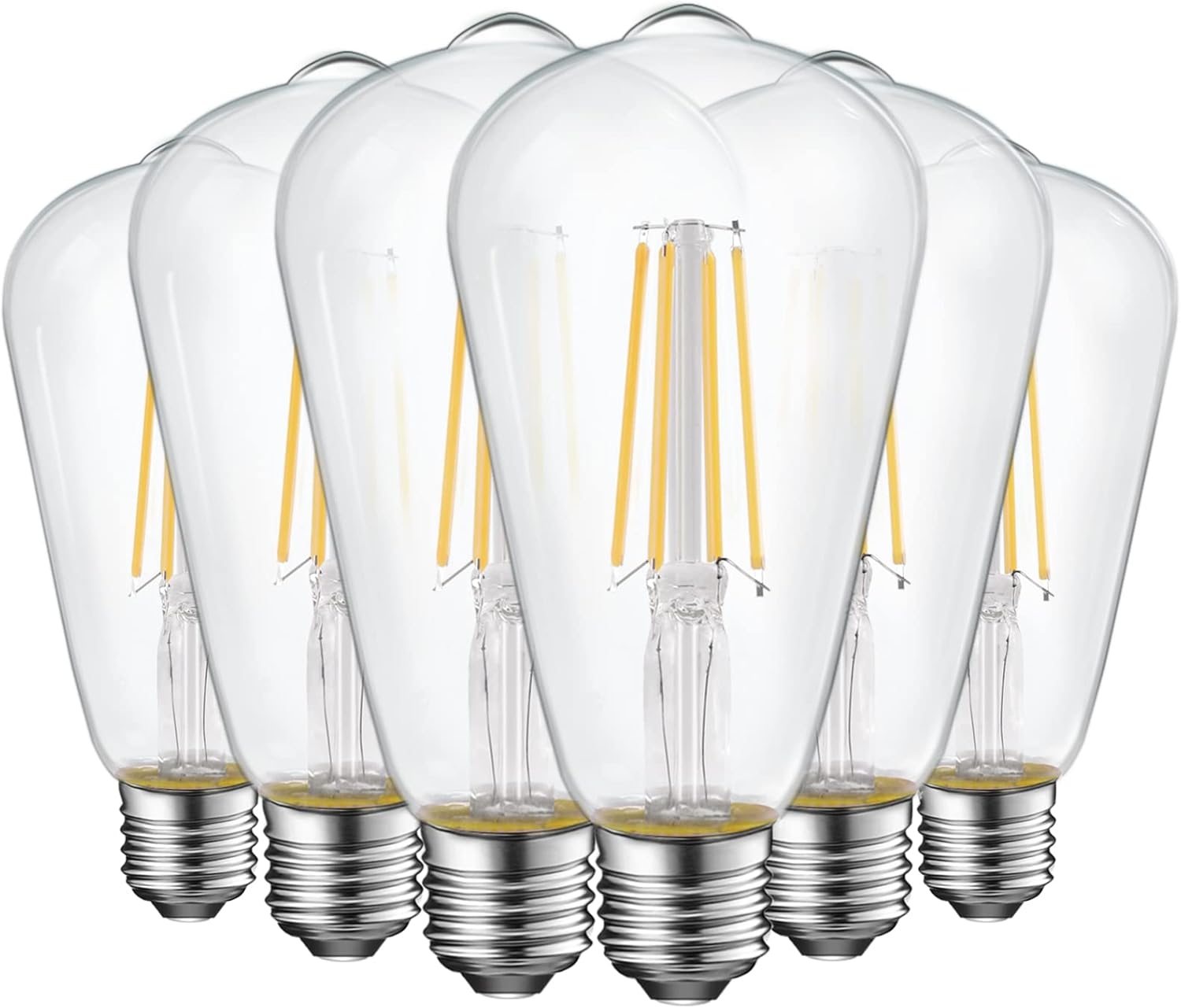 ENERGETIC Vintage LED Edison Light Bulbs, 5000K, 60 Watt Equivalent, ST64 Filament, Tear Drop Antique Decorative Bulbs, E26 Base, UL Listed, 6 Pack