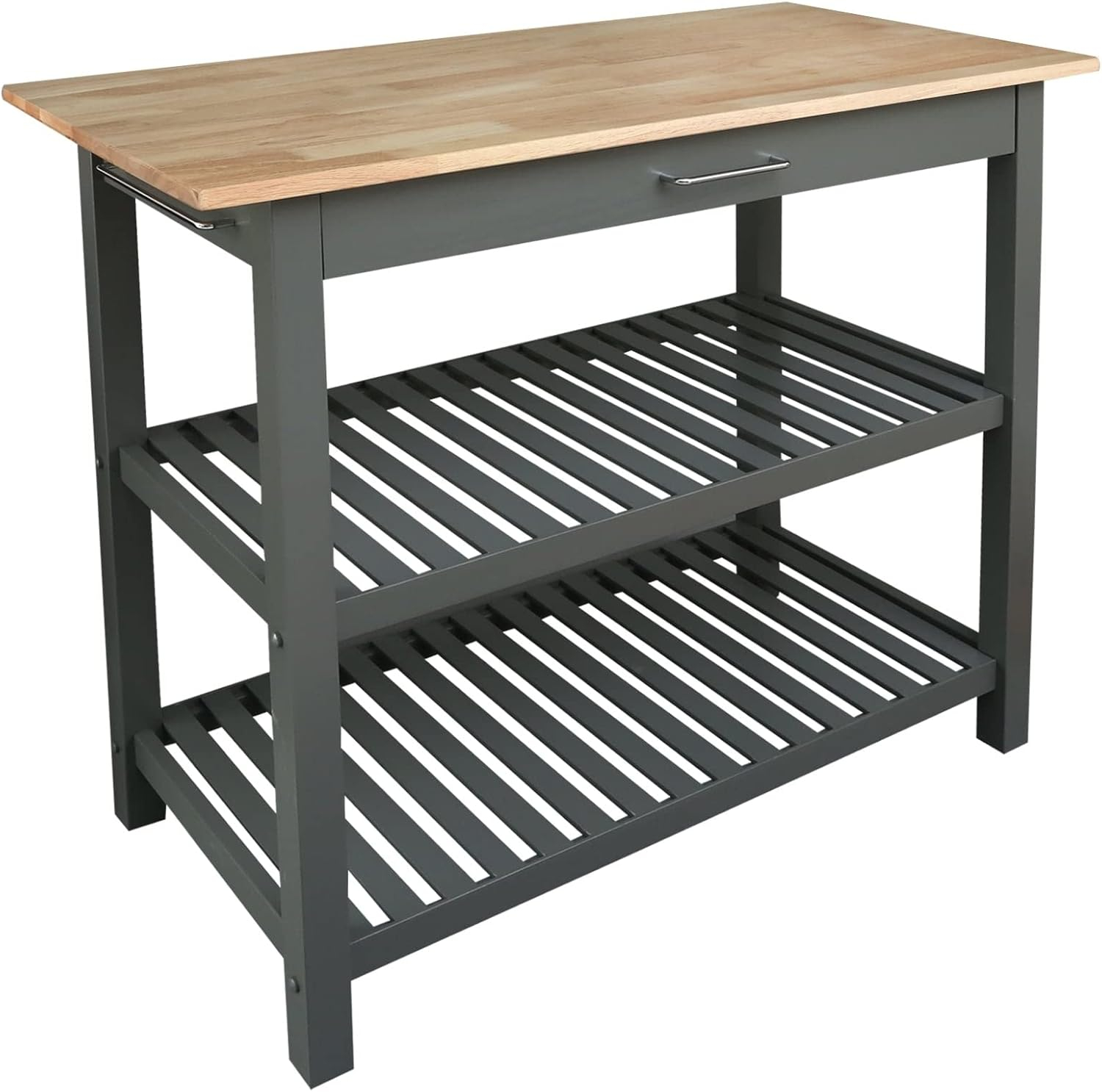 Casual Home Kitchen Island Bar Station with Hardwood Counter Top - Slate Gray