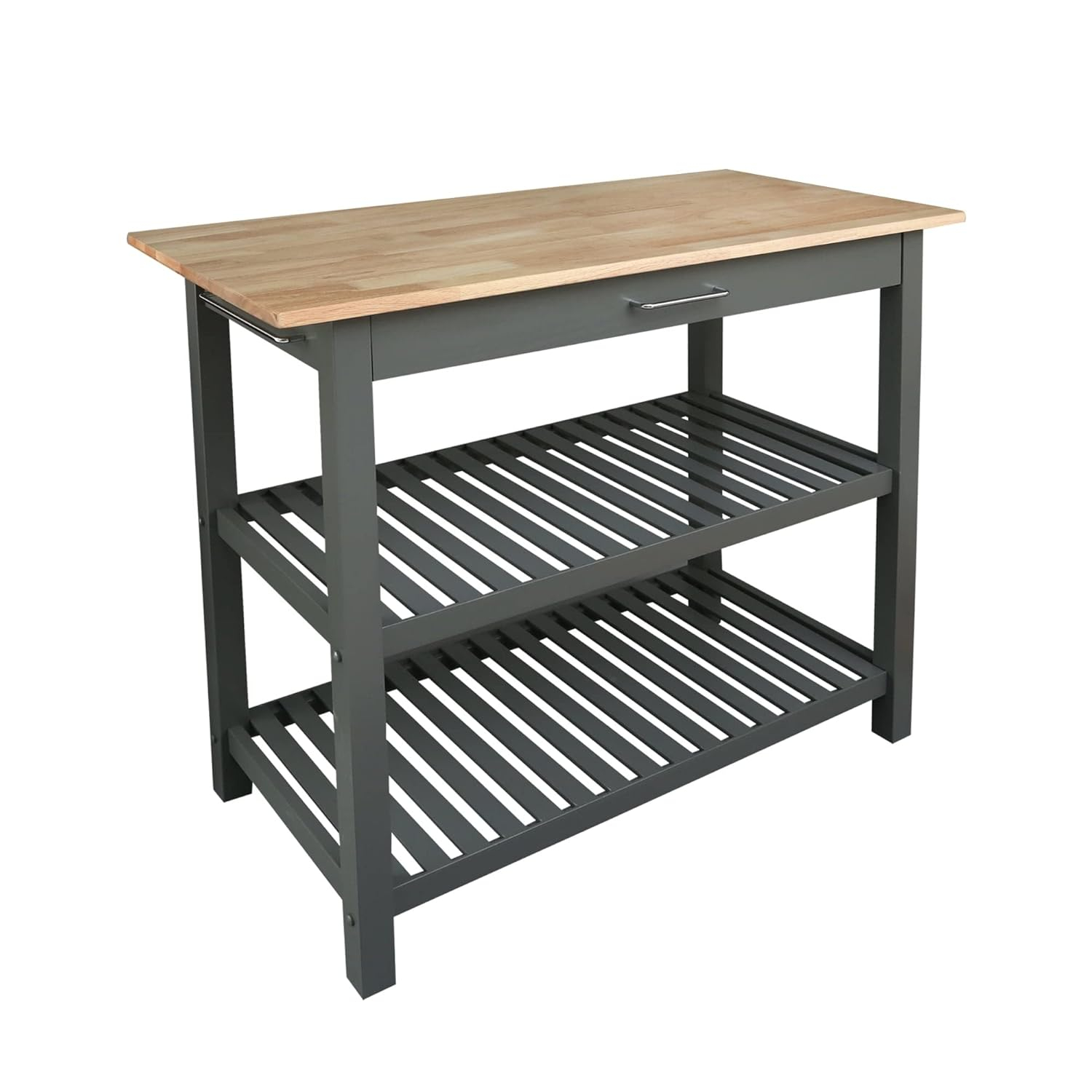 Casual Home Kitchen Island Bar Station with Hardwood Counter Top - Slate Gray