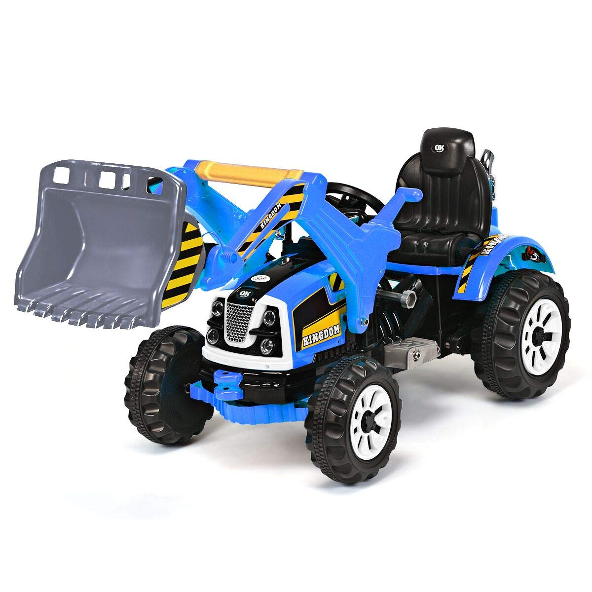 HONEY JOY Ride on Excavator, 12V Battery Powered Construction Vehicles for Kids, Front Loader Shovel w/Horn, 2 Speeds, Forward/Backward, Safety Belt, Kids Bulldozer for Boys Girls(Blue)