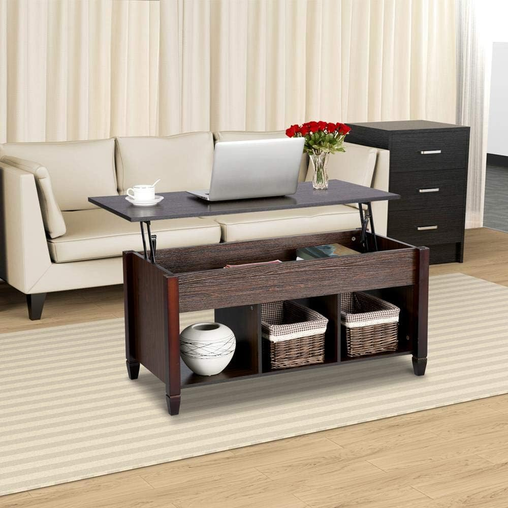 Yaheetech Wood Lift Top Coffee Table with Hidden Storage and Shelf, Espresso Coffee Tea Table with Lift Top, Home Living Room Furniture