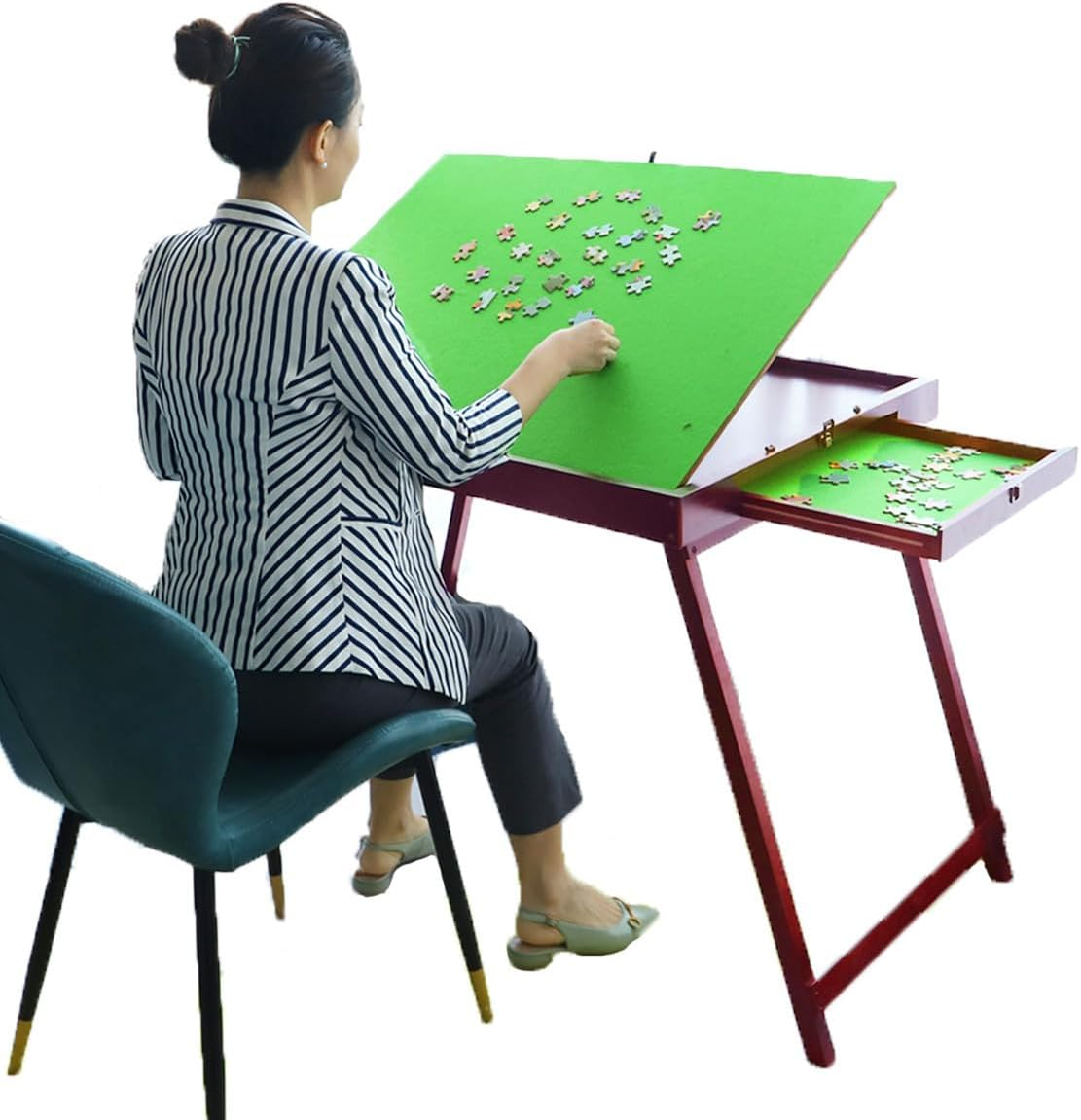 Wooden Jigsaw Puzzle Table with 2 Drawers for Puzzle Amateur,Large Portable Folding Puzzle Table with Tilting Non-Slip Surface,Jigsaw Table for 1500 Pcs Puzzles